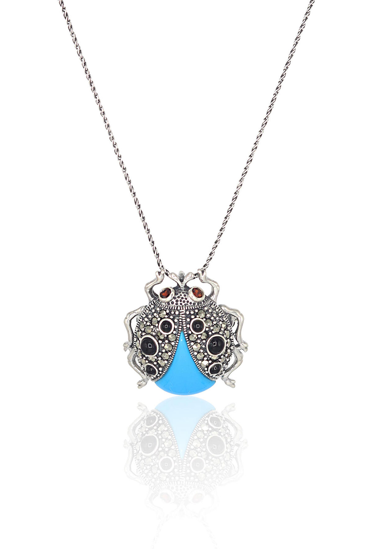 Firuze ve Markazit Taşlı Gümüş Bayan Kolye ve Broş 201022882