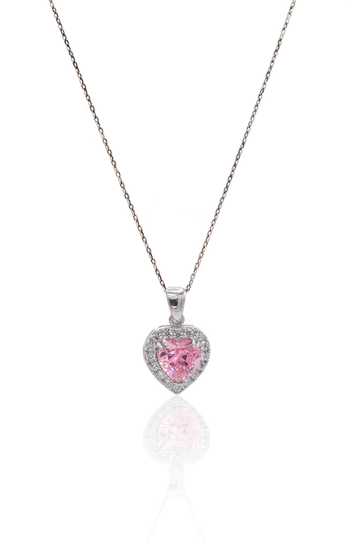 Kalp Kesim Pembe Kuvars Taşlı 925 Ayar Gümüş Aşk Kolyesi 201022946