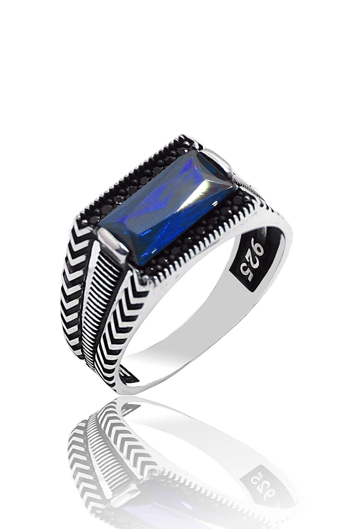 Safir Mikro Zirkon Taşlı 925 Ayar Gümüş Erkek Yüzük 201023206