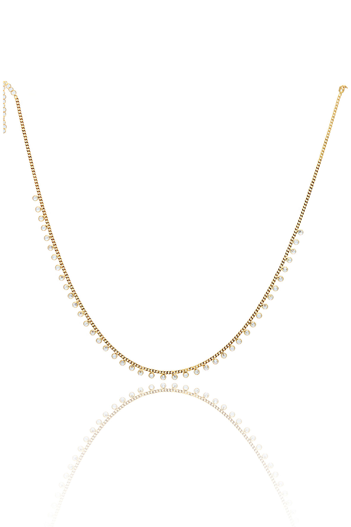 Zirkon Taşlı Yaldızlı 925 Ayar Gümüş Su Yolu Gerdanlık Şans Kolyesi 201023265