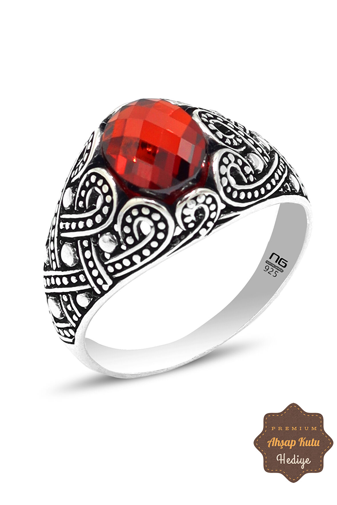 Yakut Taşlı Örgü Model 925 Ayar Gümüş Erkek Yüzük 201023349