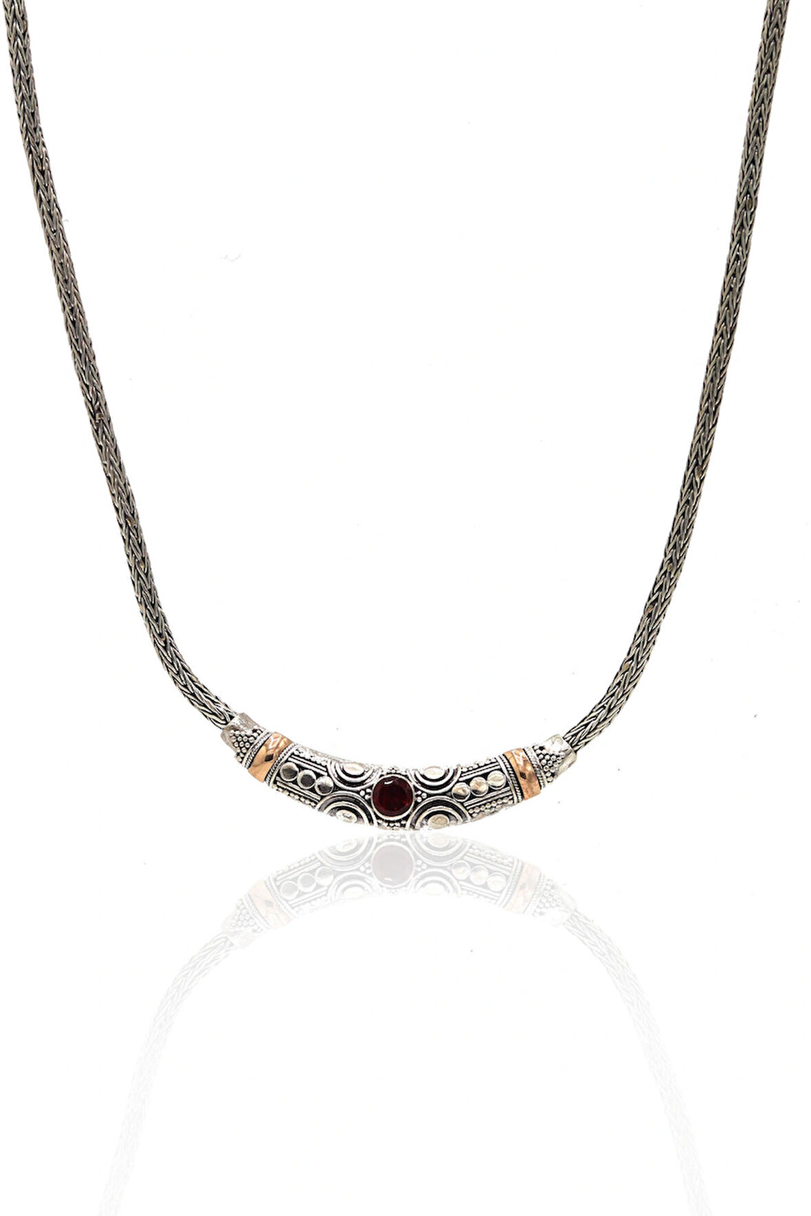 Yakut Taşlı 925 Ayar Saf Gümüş Hasır Zincir Unisex Kolye 201023659