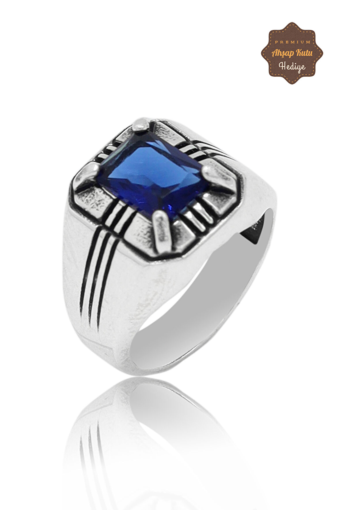 Safir Taşlı Dikdörtgen Model 925 Ayar Gümüş Çocuk Yüzük 201023742