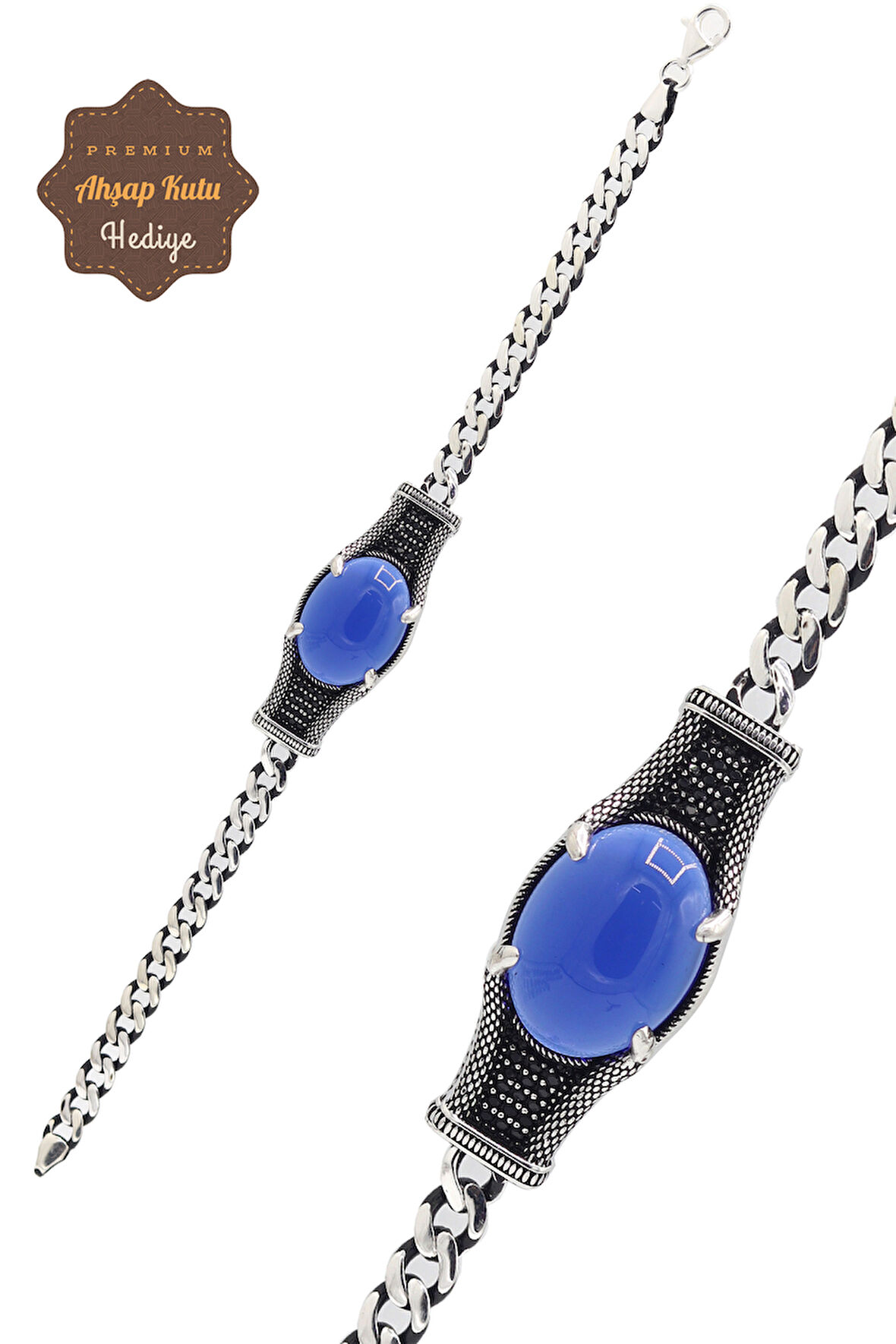Safir Taşlı 925 Ayar Gümüş Zincir Erkek Bileklik 201023814