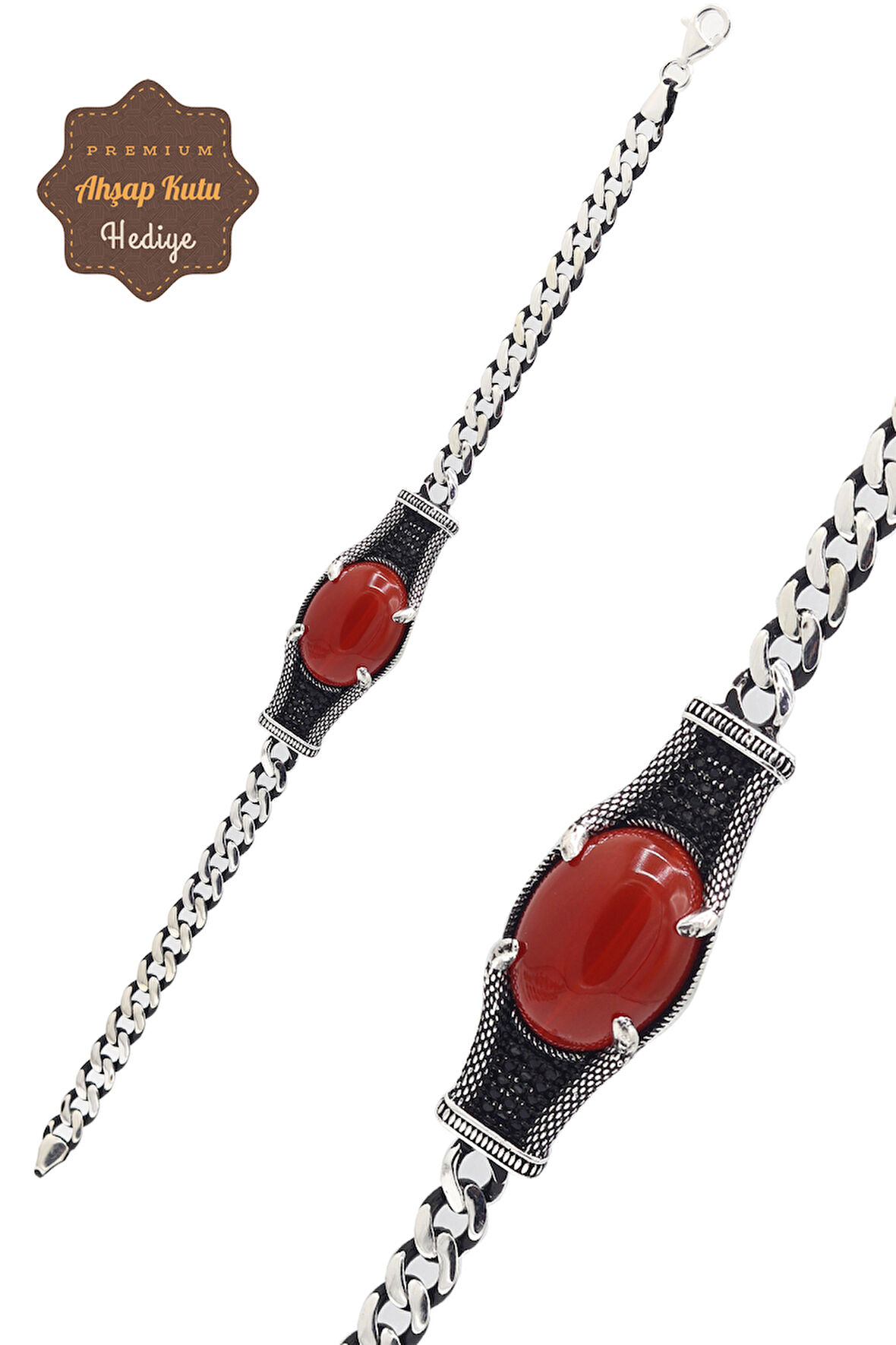 Akik Taşlı 925 Ayar Gümüş Zincir Erkek Bileklik 201023816