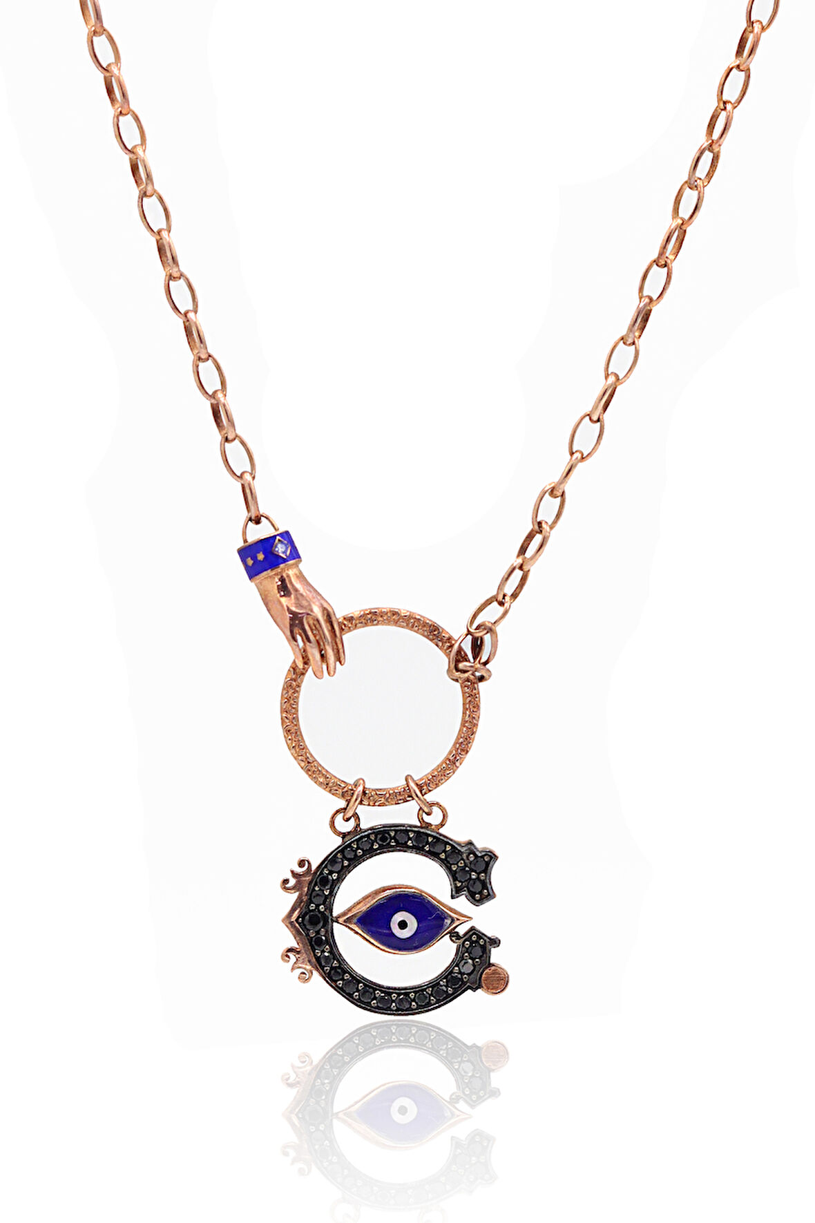 Zirkon Taşlı Nazarlık Model Rose Kaplama Gümüş Kadın Kolye 201023826