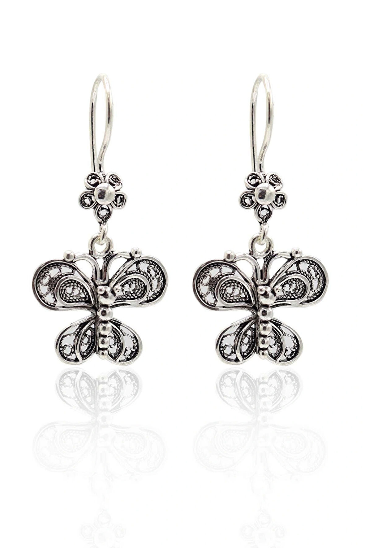 Kelebek Model Oksitli Telkari Gümüş Kadın Küpe 201023899