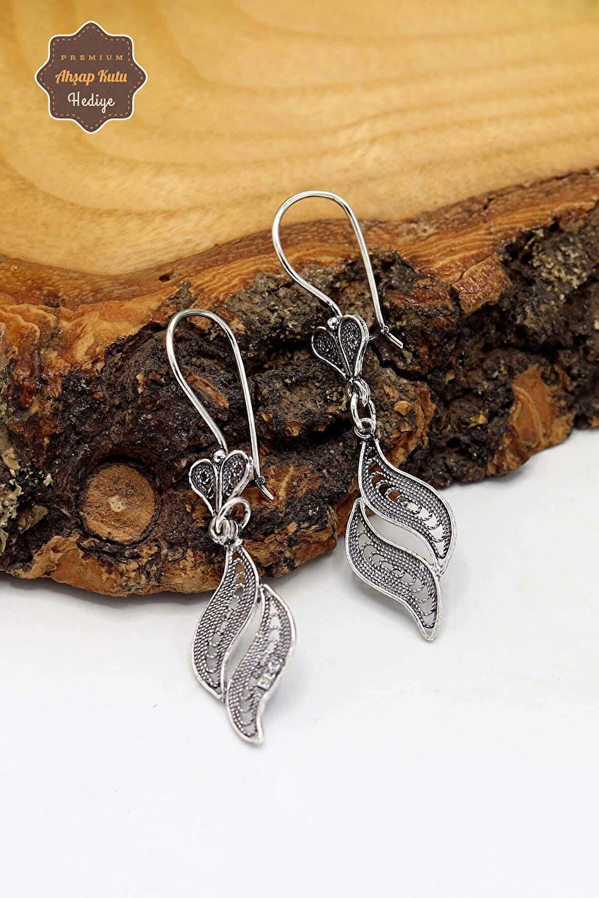 Yaprak Tasarım Oksitli Telkari Kadın Gümüş Küpe 201023907