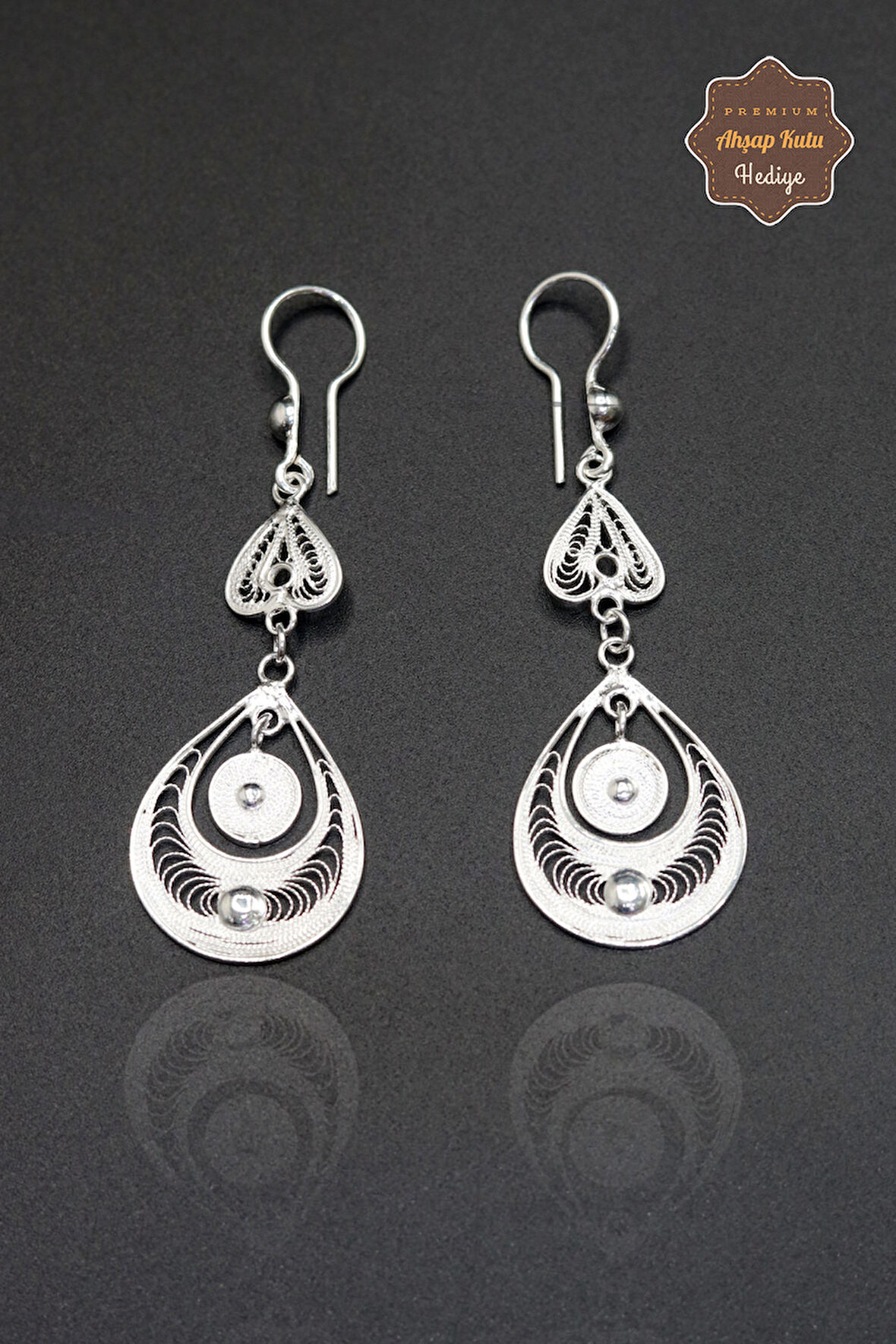 Sallantılı Damla Tasarım 925 Ayar Gümüş Telkari Kadın Küpe 201023943