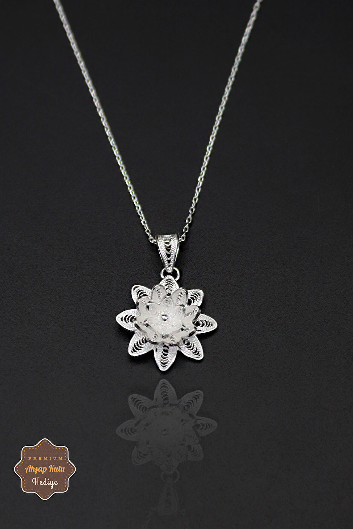 Lotus Çiçeği Tasarım 925 Ayar Saf Gümüş Telkari Kadın Kolye 201023983