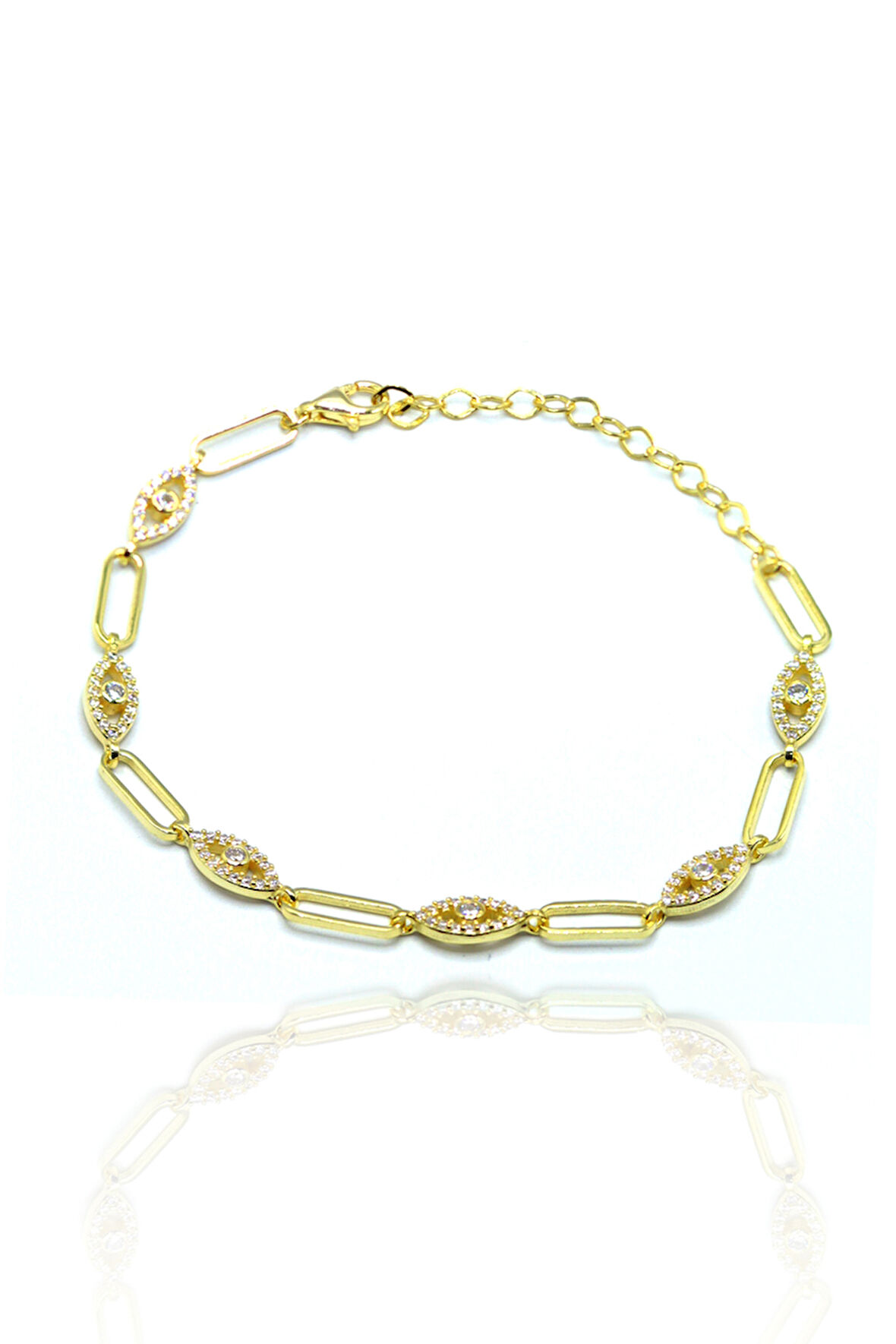 Zirkon Taşlı Göz Model  Gold Kaplama 925 Ayar Gümüş Kadın Bileklik 201023993