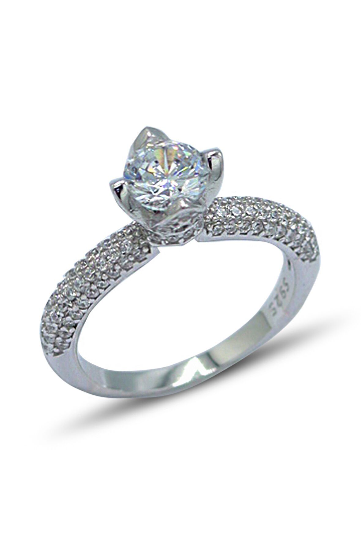 Tek Taş Baget Tasarım Gold Kaplama 925 Ayar Gümüş Kadın Yüzük 201024011