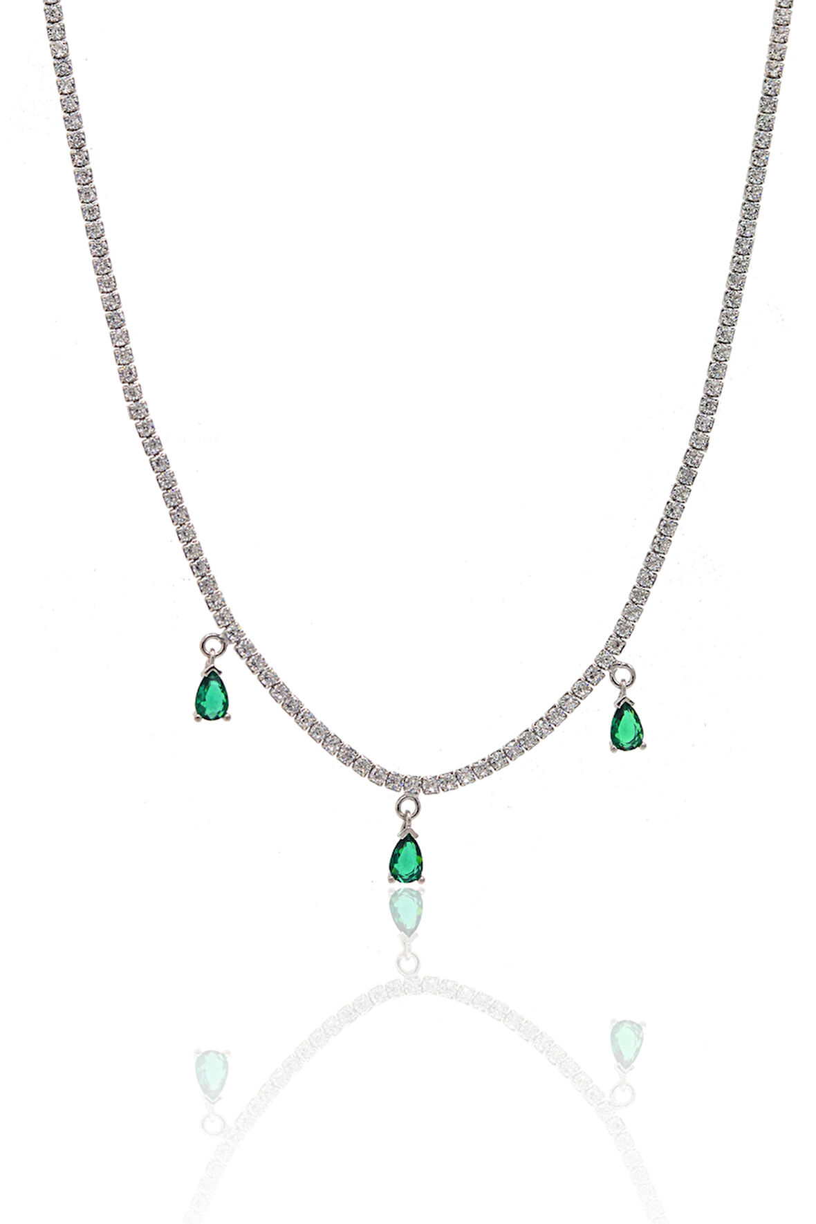 Zümrüt Taşlı Damla Model 925 Ayar Gümüş Su Yolu Gerdanlık Kolye 201024155