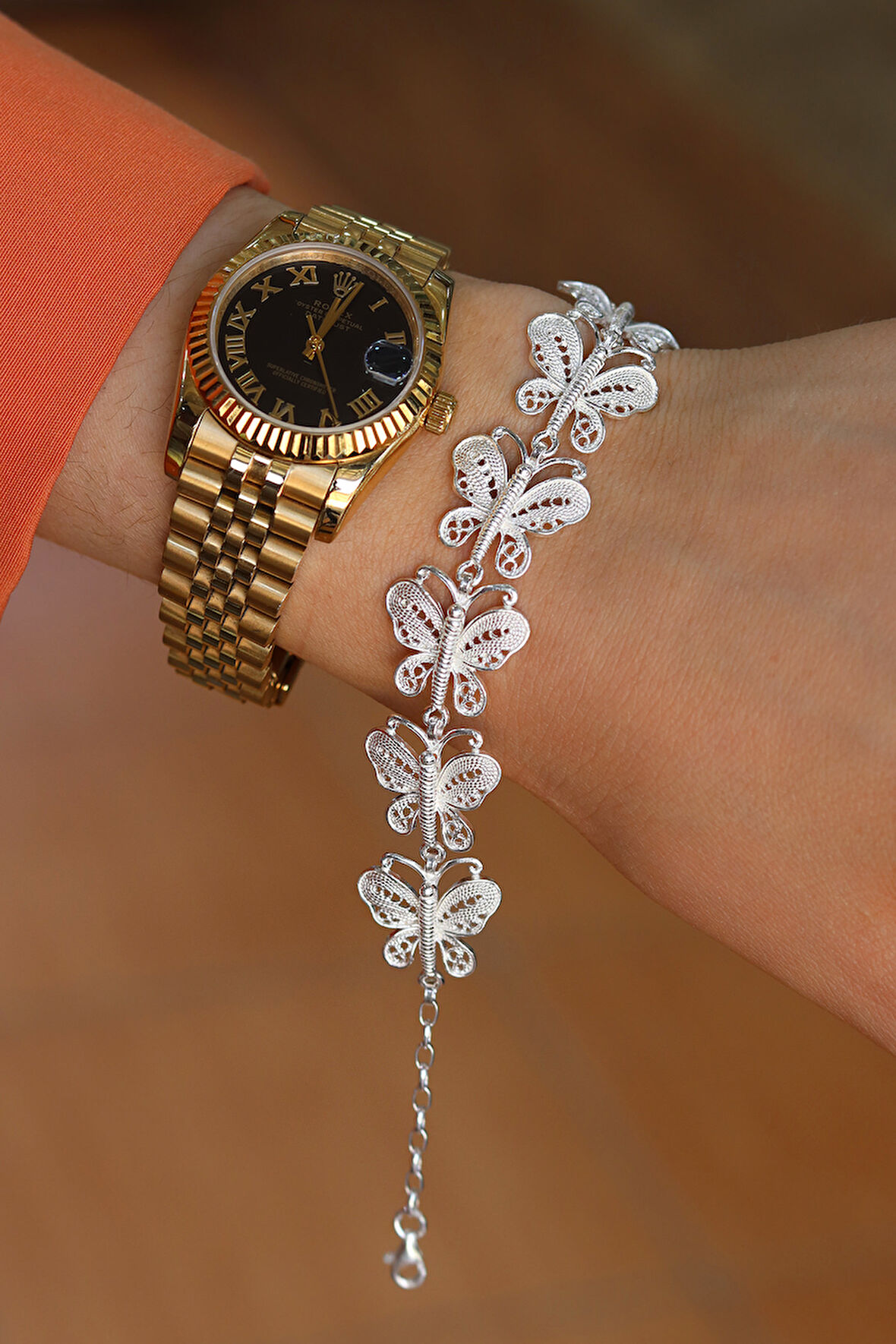 Kelebek Model 925 Ayar Gümüş Telkari Kadın Bileklik 201024182