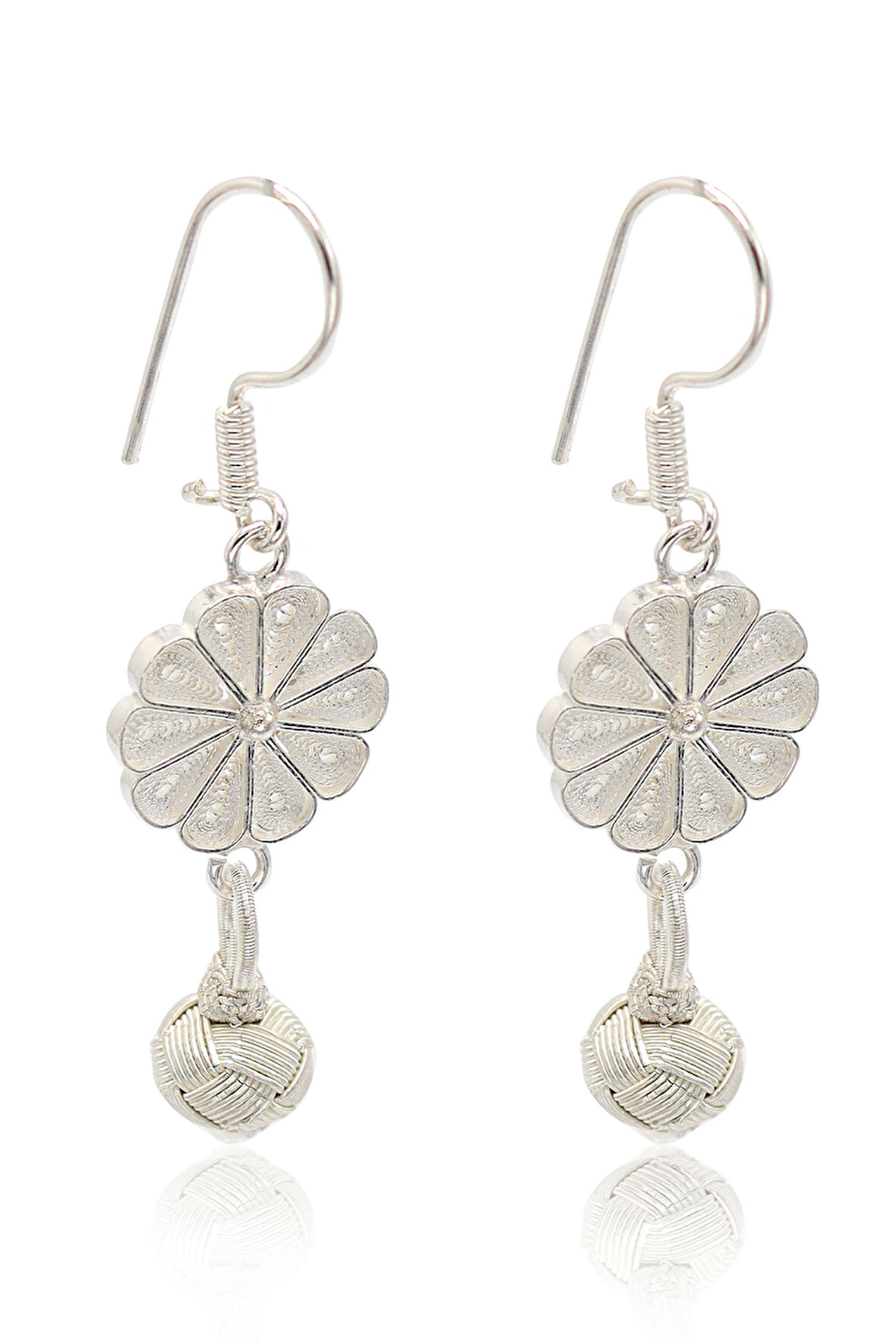 Çiçekli Top Model 1000 Ayar Kazaziye Gümüş Kadın Küpe 201024188