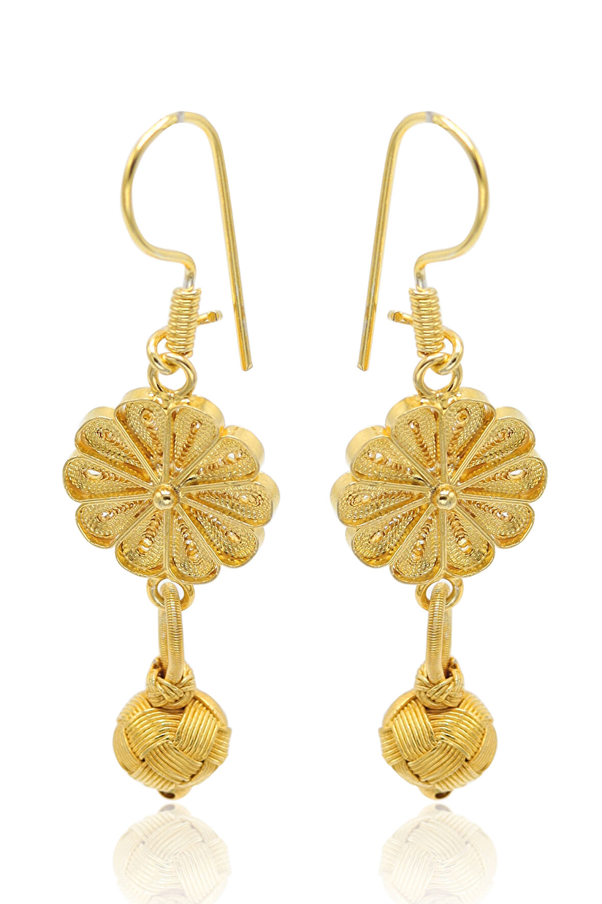 Çiçekli Top Model Altn Kaplama 1000 Ayar Kazaziye Gümüş Kadın Küpe 201024189