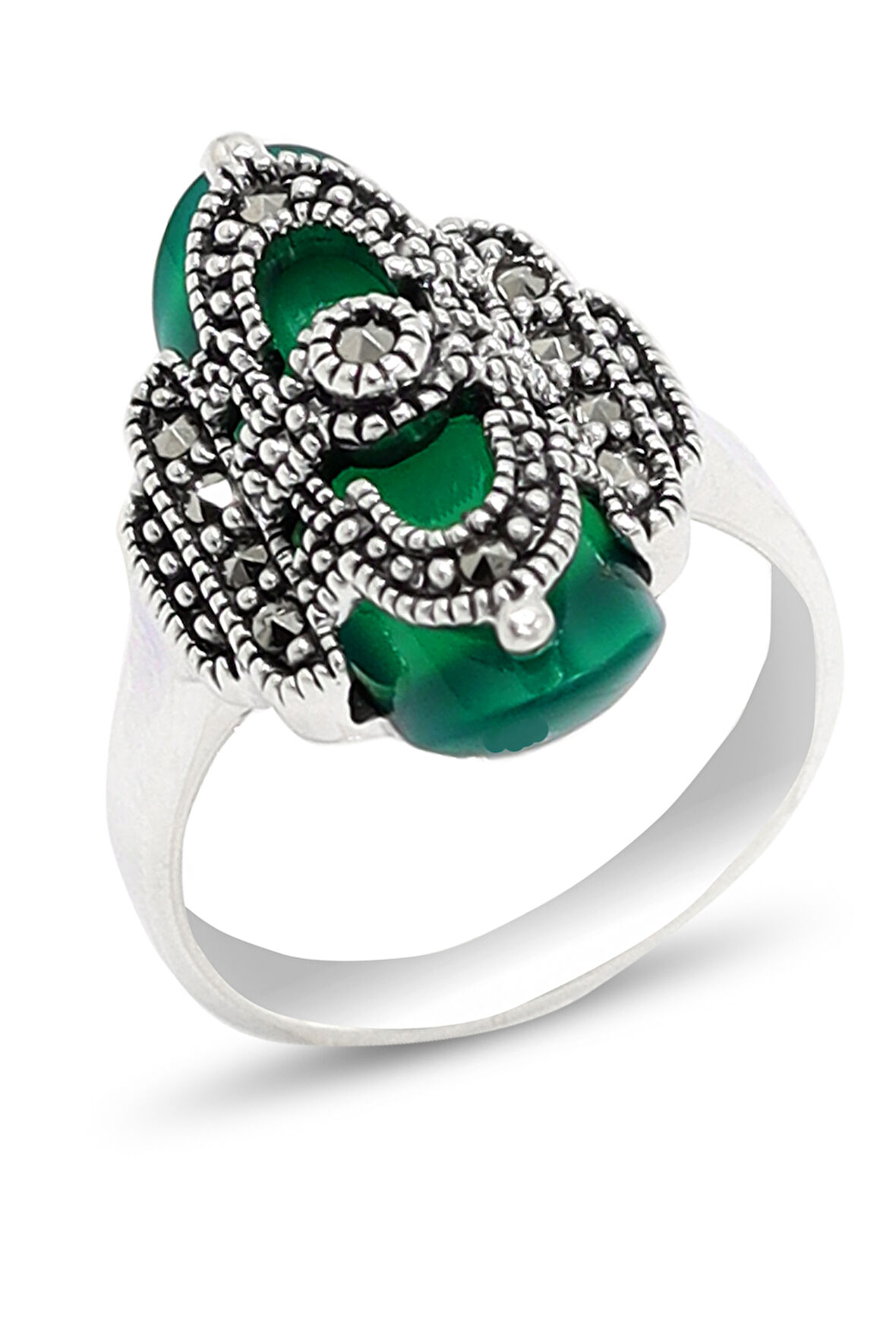 Zümrüt Taşlı Artuklu Model 925 Ayar Gümüş Markazit Kadın Yüzük 201024210