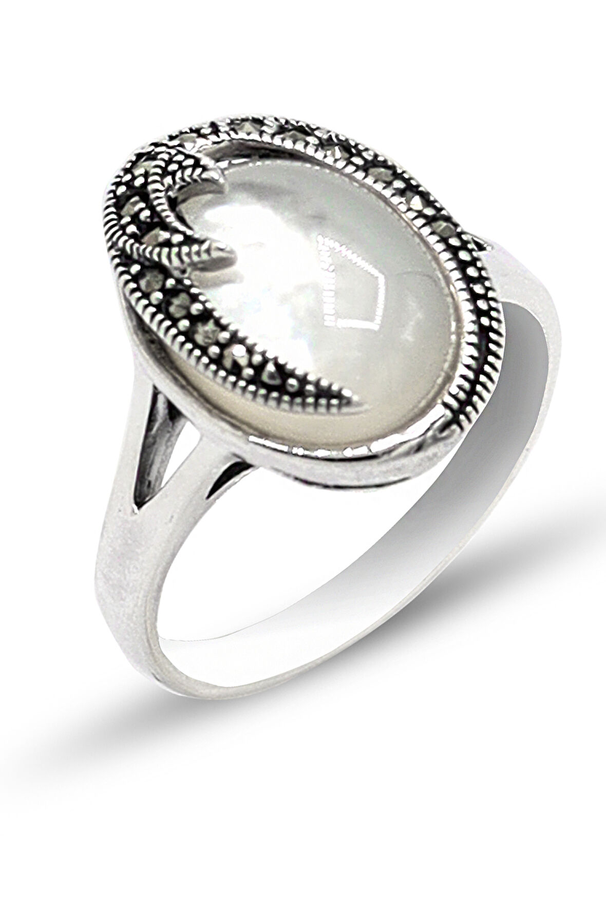 Sedef Taşlı Şimşek Model 925 Ayar Gümüş Markazit Kadın Yüzük 201024214