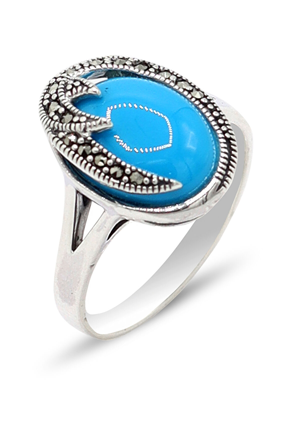 Firuze Taşlı Şimşek Model 925 Ayar Gümüş Markazit Kadın Yüzük 201024217