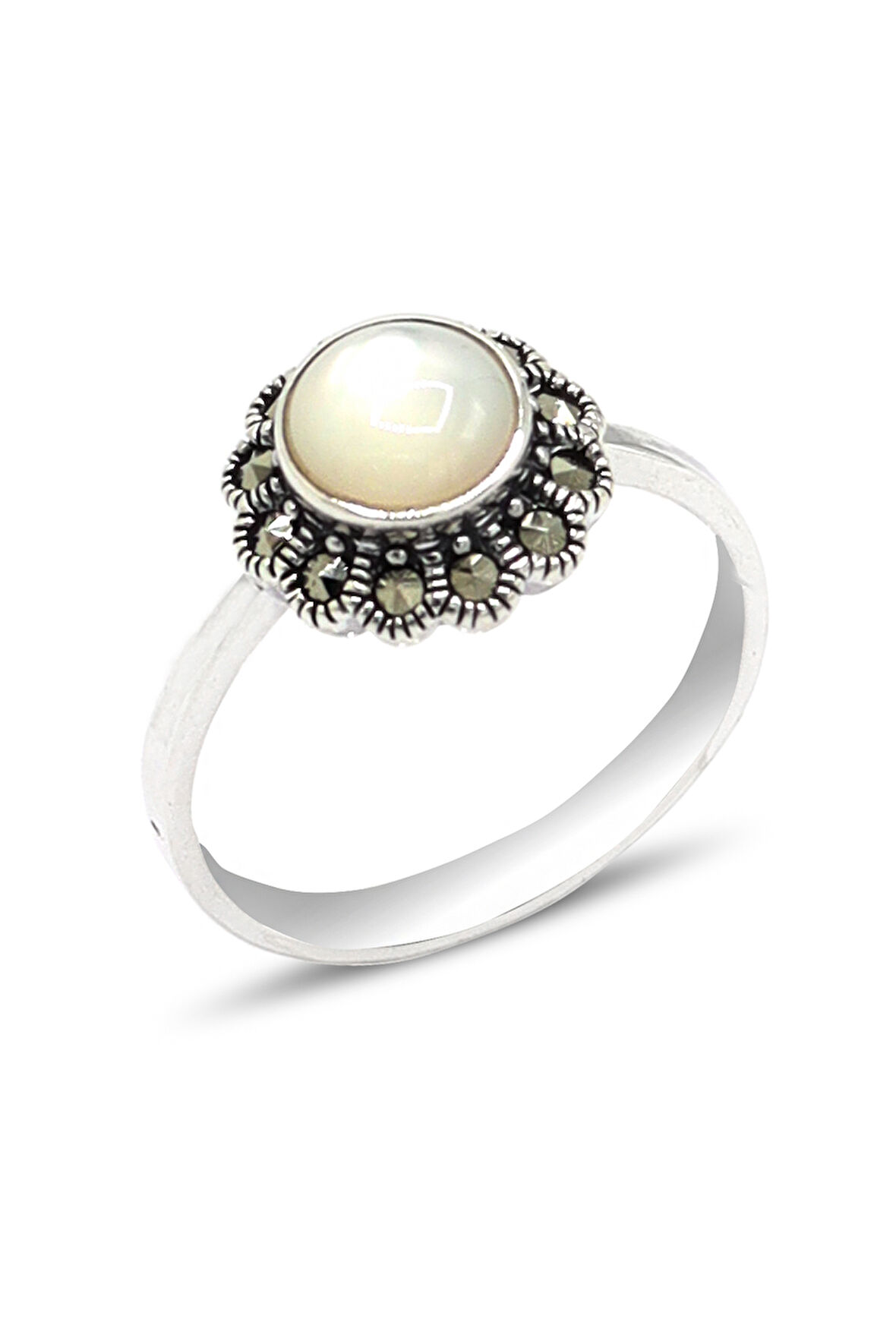 Sedef Taşlı Papatya Model 925 Ayar Gümüş Markazit Kadın Yüzük 201024240