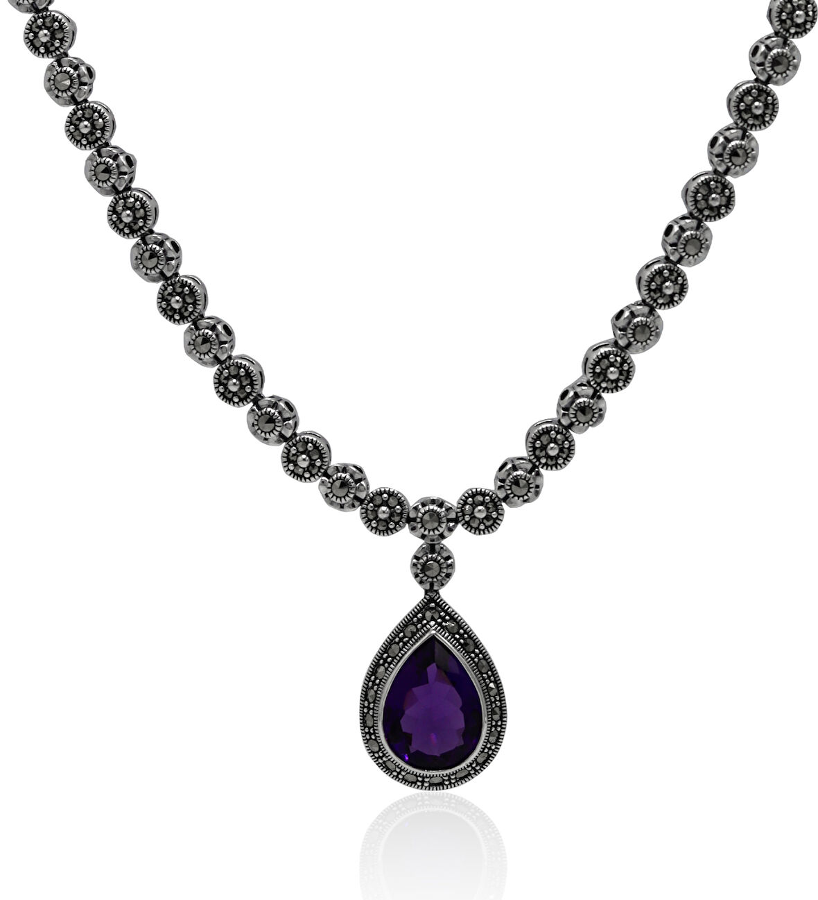 Ametist Taşlı Damla Tasarım Markazit Taşlı Gümüş Kadın Gerdanlık 201024256