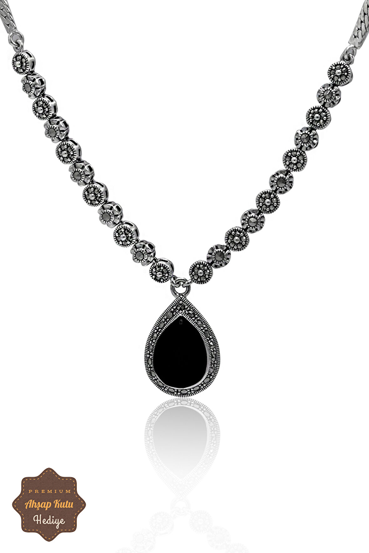 Oniks Taşlı Damla Tasarım Markazit Taşlı Gümüş Kadın Gerdanlık 201024257