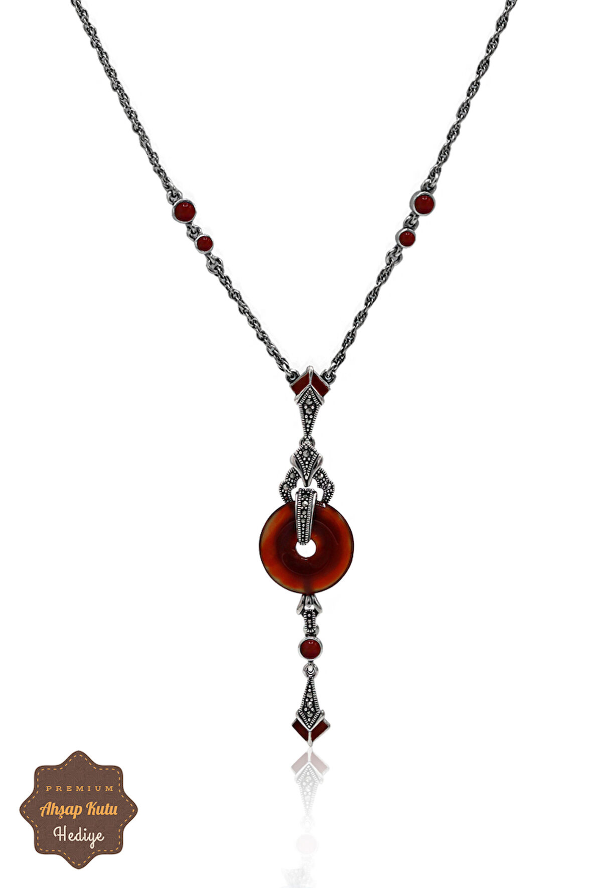 Akik Taşlı Halka Tasarım Markazit Taşlı Gümüş Kadın Gerdanlık 201024263