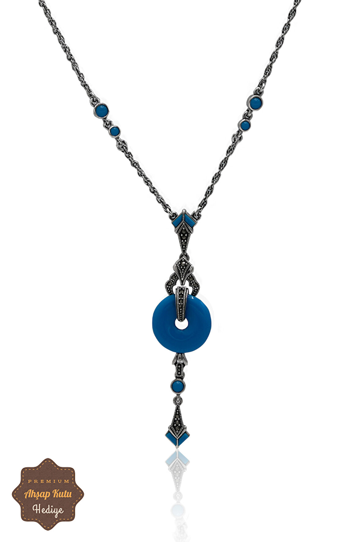 Firuze Taşlı Halka Tasarım Markazit Taşlı Gümüş Kadın Gerdanlık 201024265