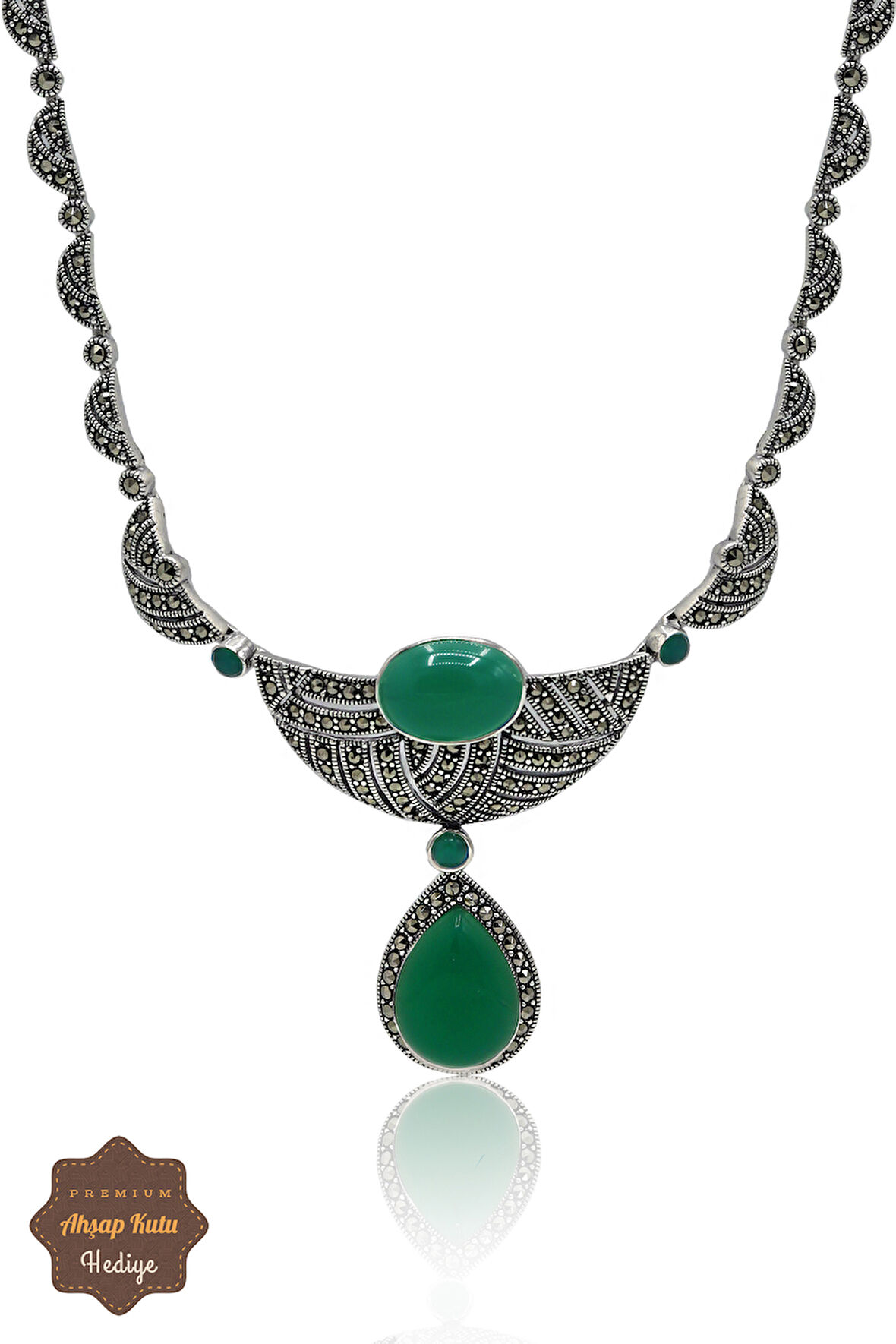 Zümrüt Taşlı Sallantılı Damla Model Markazit Taşlı Gümüş Kadın Gerdanlık 201024275