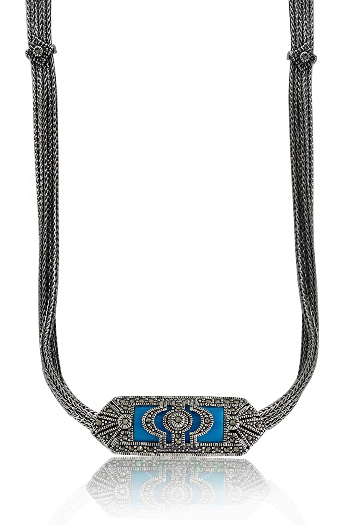 Firuze Taşlı Artuklu Model Markazit Taşlı Gümüş Kadın Gerdanlık 201024279
