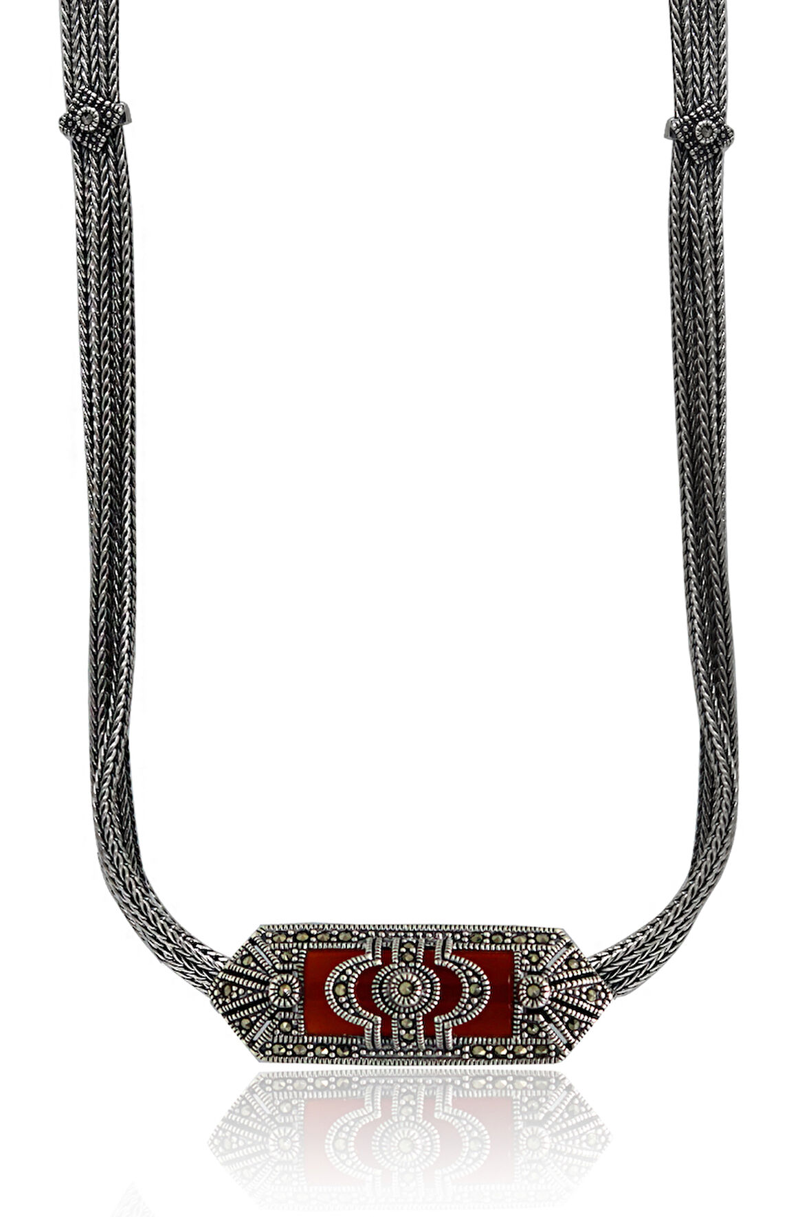 Akik Taşlı Artuklu Model Markazit Taşlı Gümüş Kadın Gerdanlık 201024280