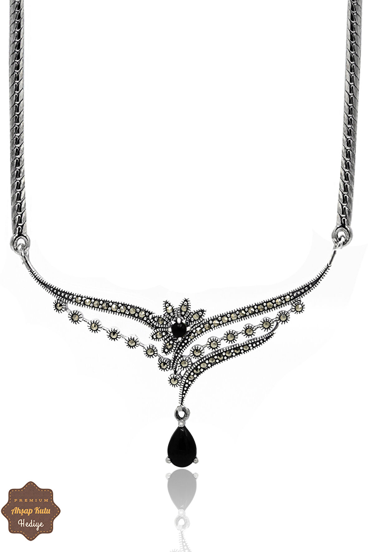 Oniks Taşlı Prenses Model Markazit Taşlı Gümüş Kadın Gerdanlık 201024281