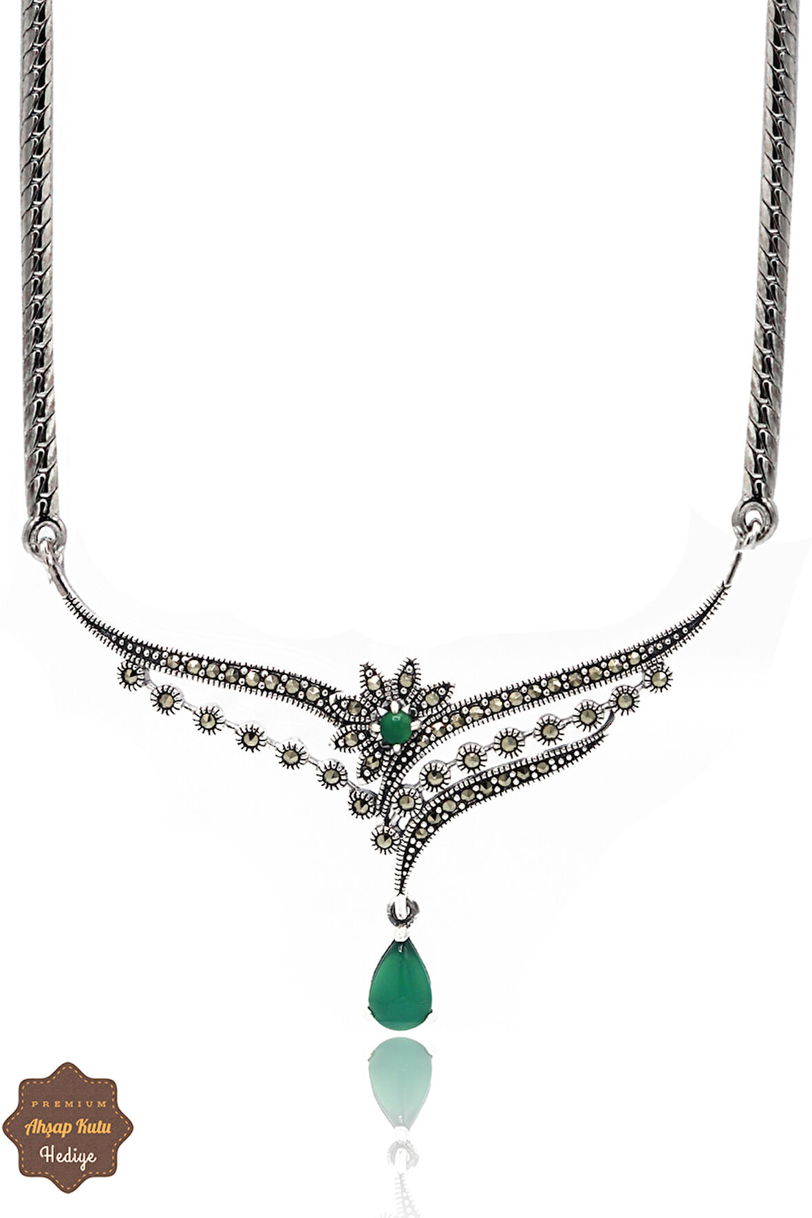 Zümrüt Taşlı Prenses Model Markazit Taşlı Gümüş Kadın Gerdanlık 201024282