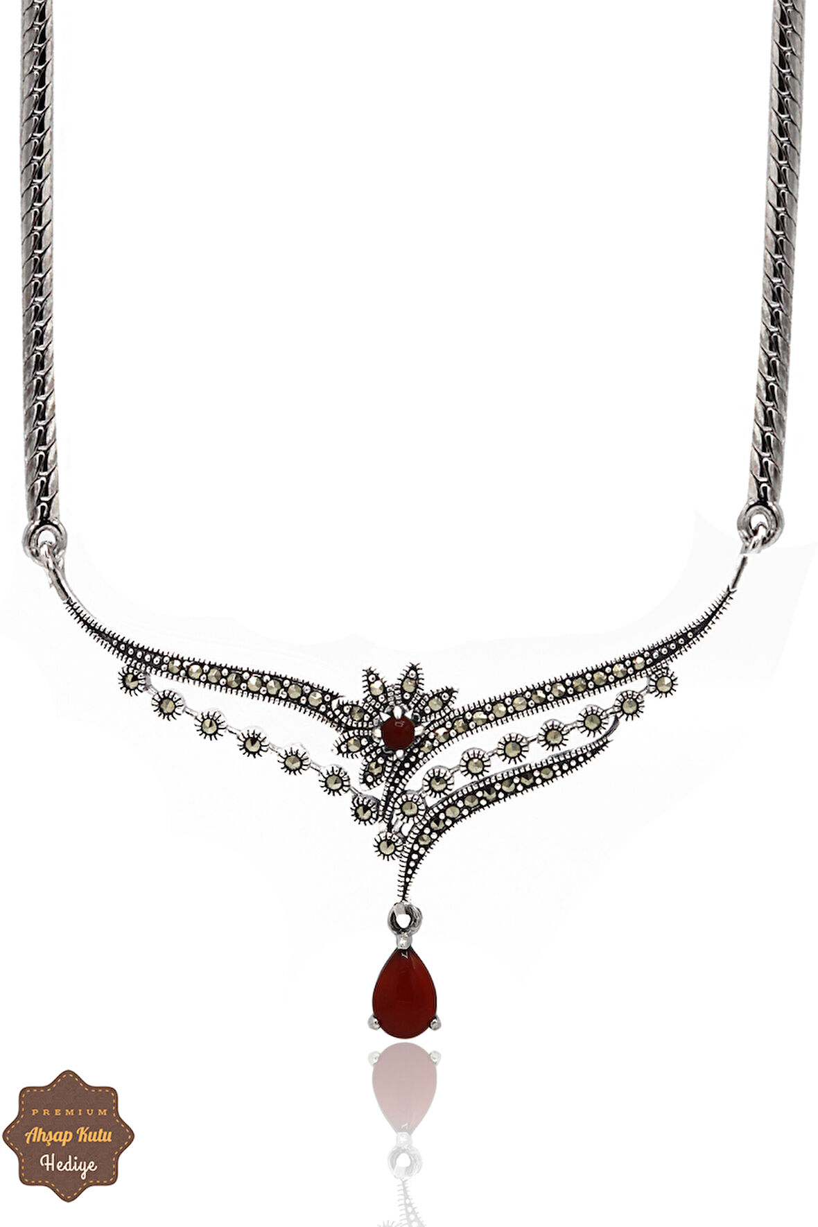Akik Taşlı Prenses Model Markazit Taşlı Gümüş Kadın Gerdanlık 201024283