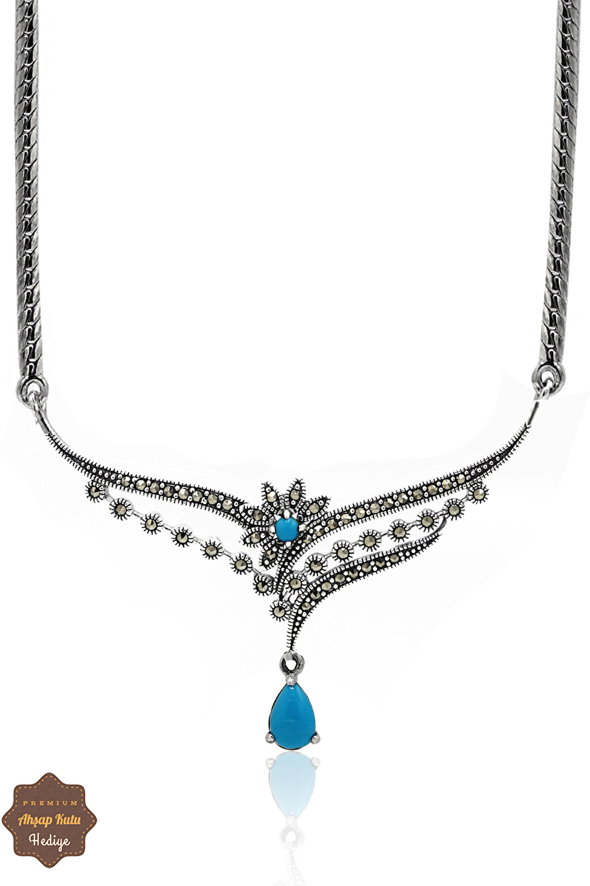 Firuze Taşlı Prenses Model Markazit Taşlı Gümüş Kadın Gerdanlık 201024285