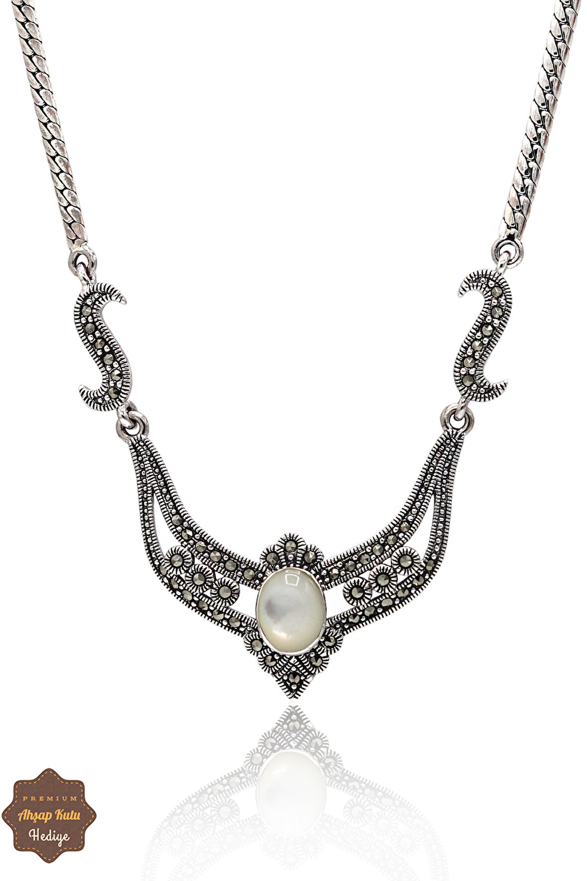 Sedef Taşlı Kraliçe Model Markazit Taşlı Gümüş Kadın Gerdanlık 201024287