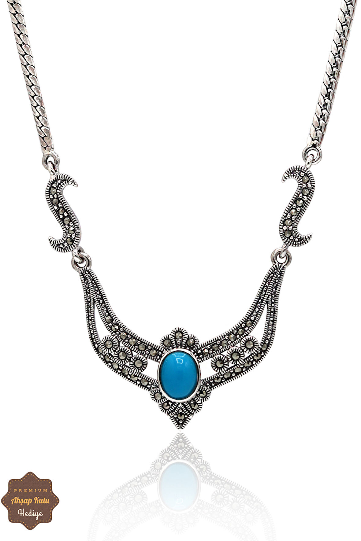 Firuze Taşlı Kraliçe Model Markazit Taşlı Gümüş Kadın Gerdanlık 201024290