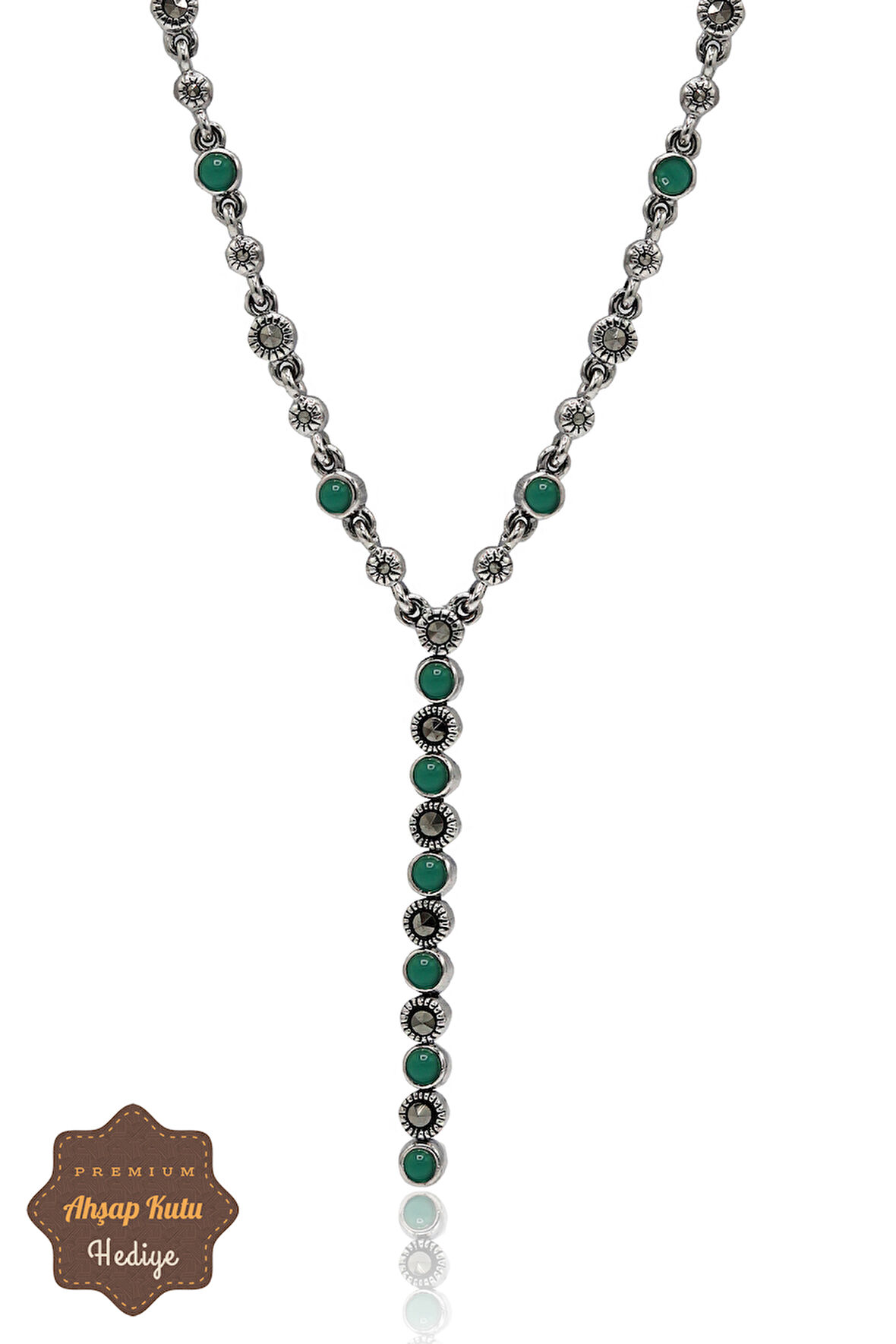 Zümrüt Taşlı Su Yolu Model Markazit Taşlı Gümüş Kadın Gerdanlık 201024292