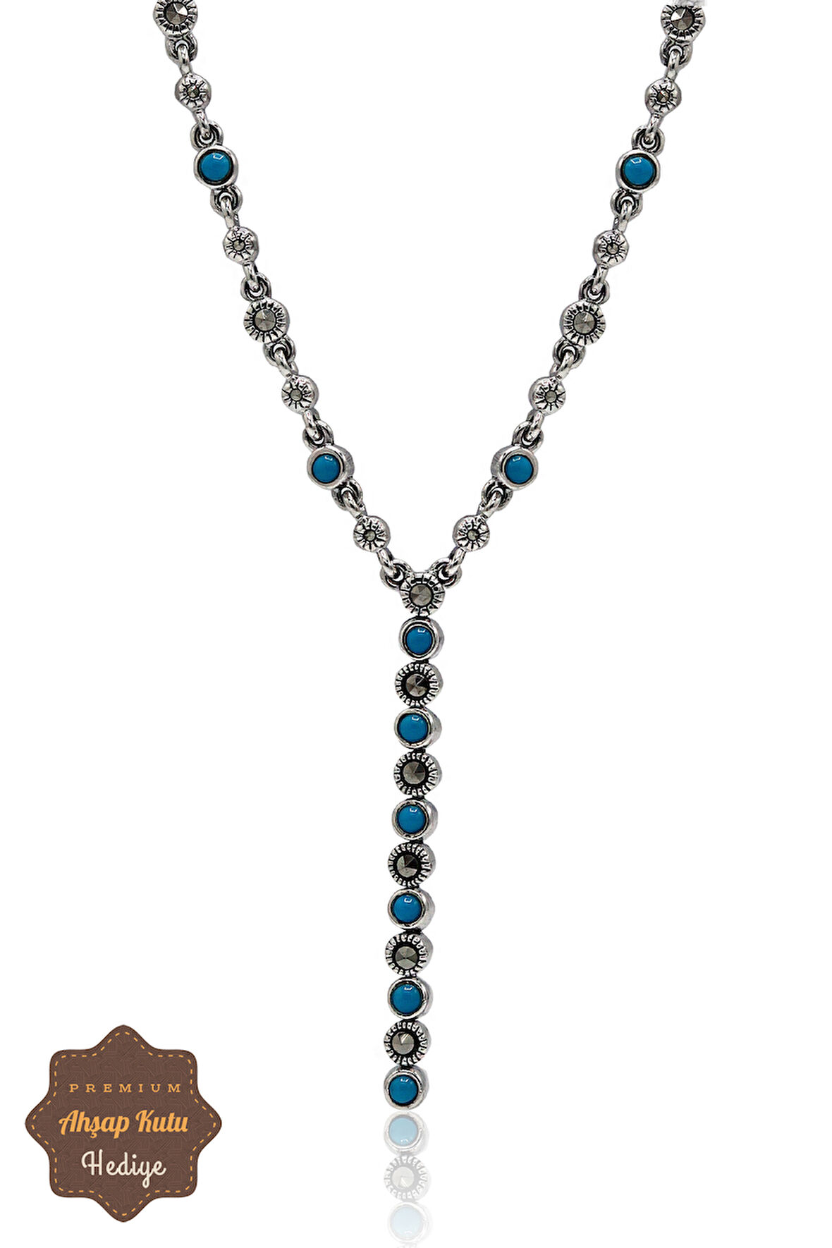 Firuze Taşlı Su Yolu Model Markazit Taşlı Gümüş Kadın Gerdanlık 201024295