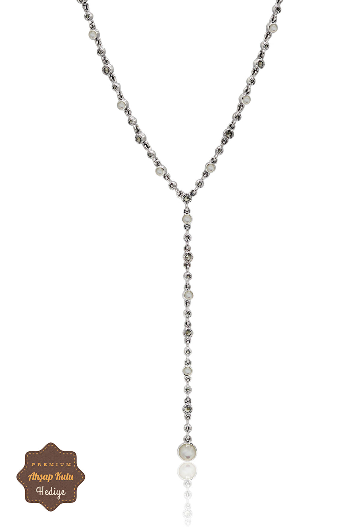 Sedef Taşlı  Yuvarlak Su Yolu Model Markazit Taşlı Gümüş Kadın Gerdanlık 201024299