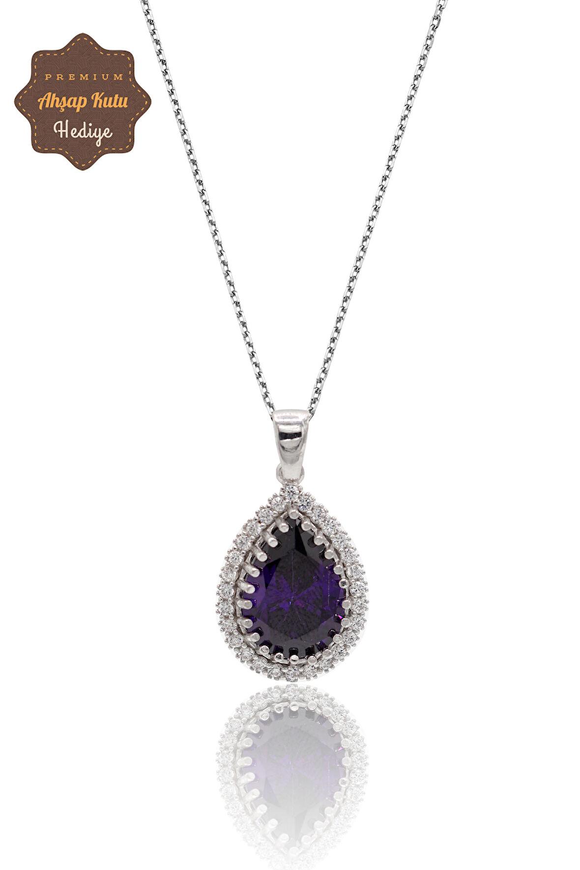 Ametist Taşlı Damla Model 925 Ayar Gümüş Kadın Kolye 201024306