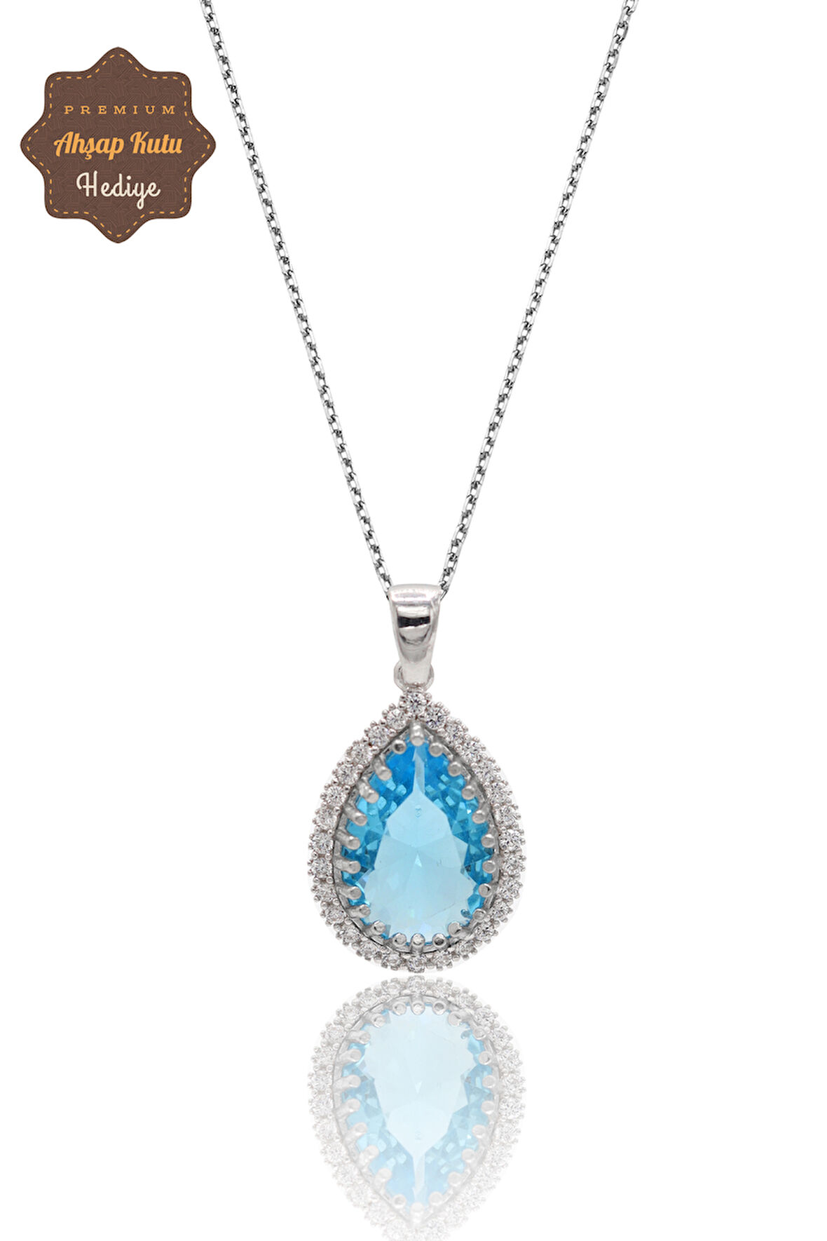 Akuamarin Taşlı Damla Model 925 Ayar Gümüş Kadın Kolye 201024308