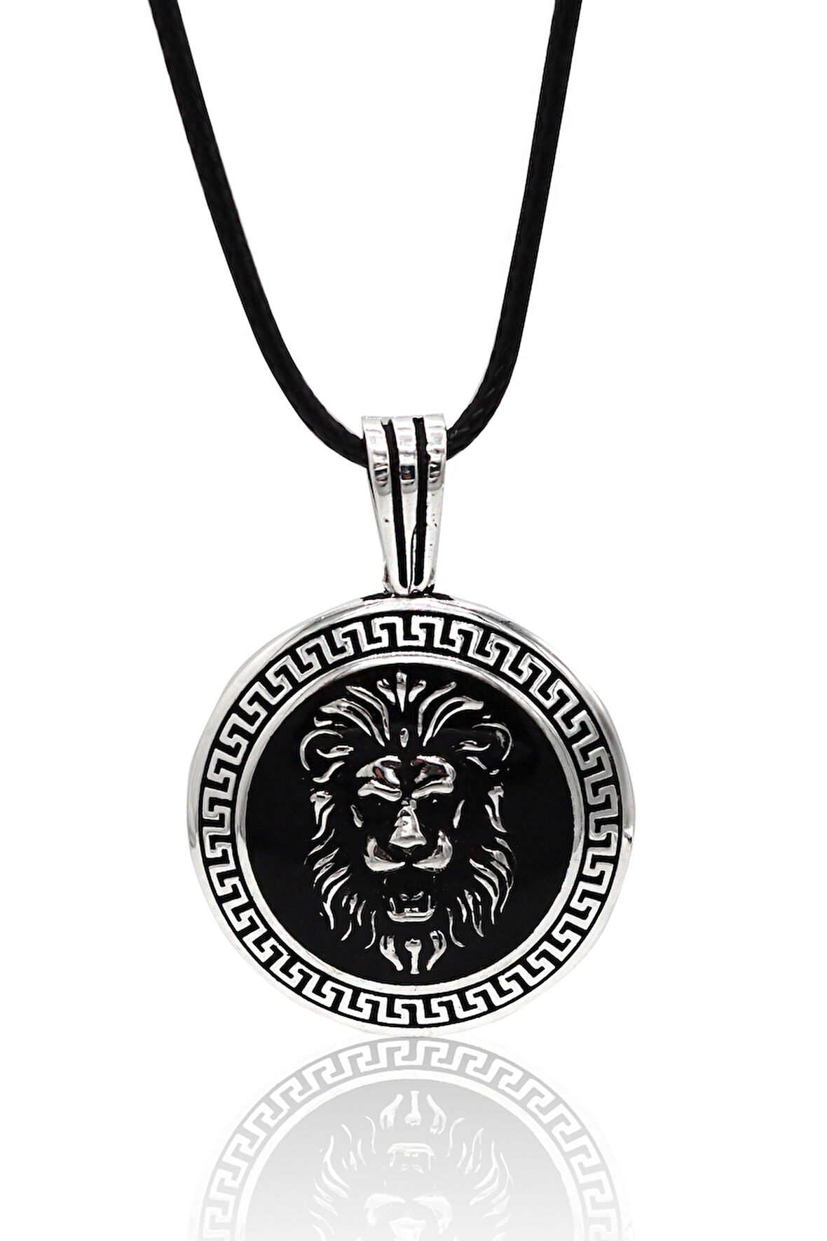 Siyah Mineli Aslan Model 925 Ayar Gümüş Erkek Kolye 201024342