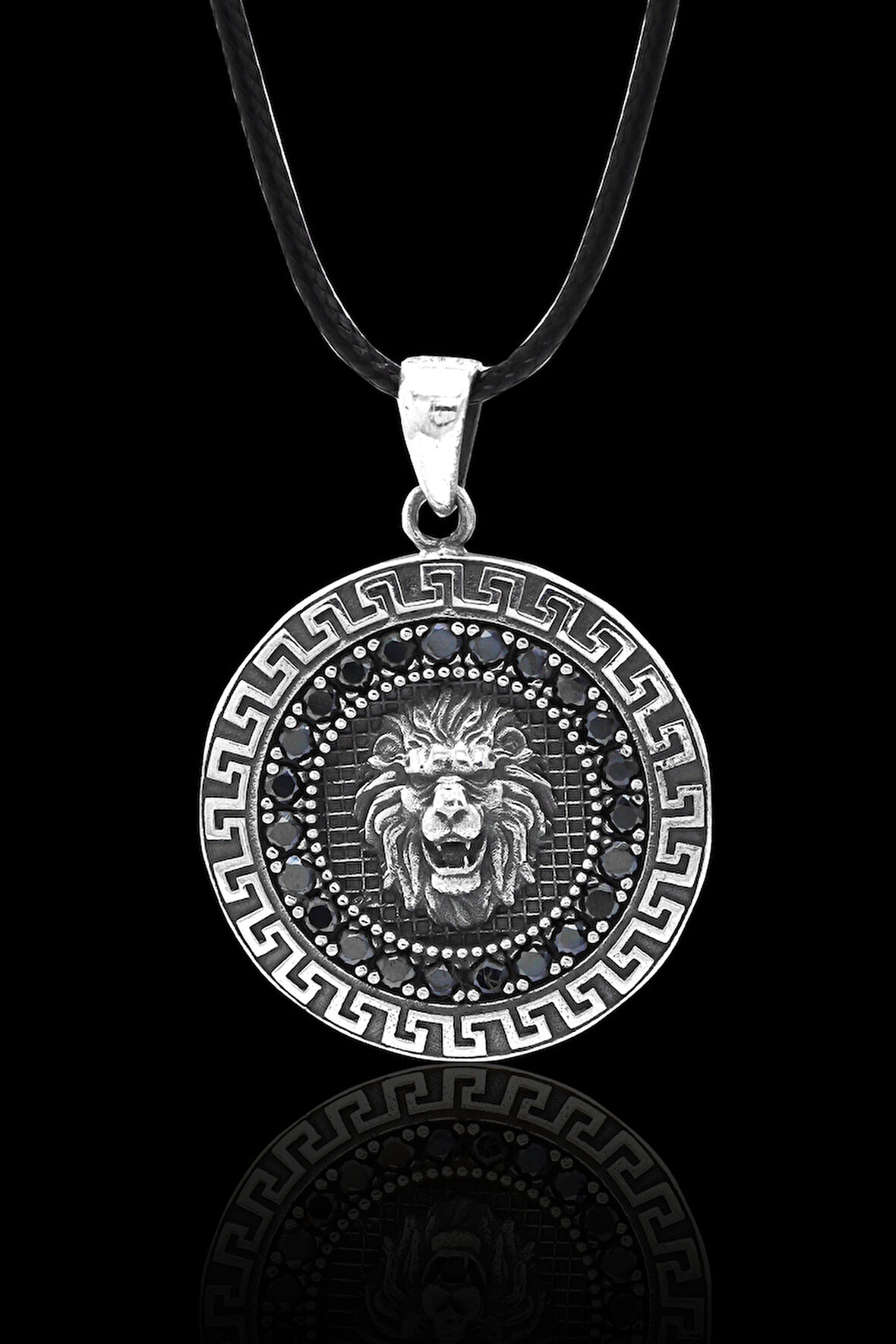 Siyah Zirkon Taşlı Aslan Model 925 Ayar Gümüş Erkek Kolye 201024343