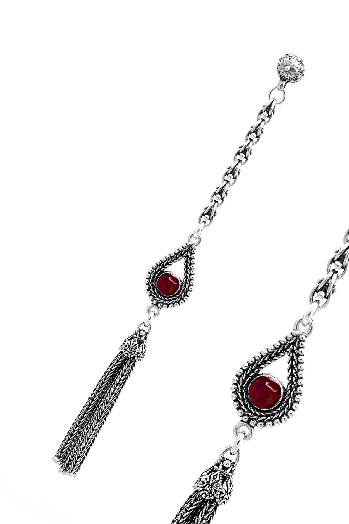 Mercan Taşlı Damla Tasarım Sallantılı 925 Ayar Gümüş Tesbih Püsükülü 201024350