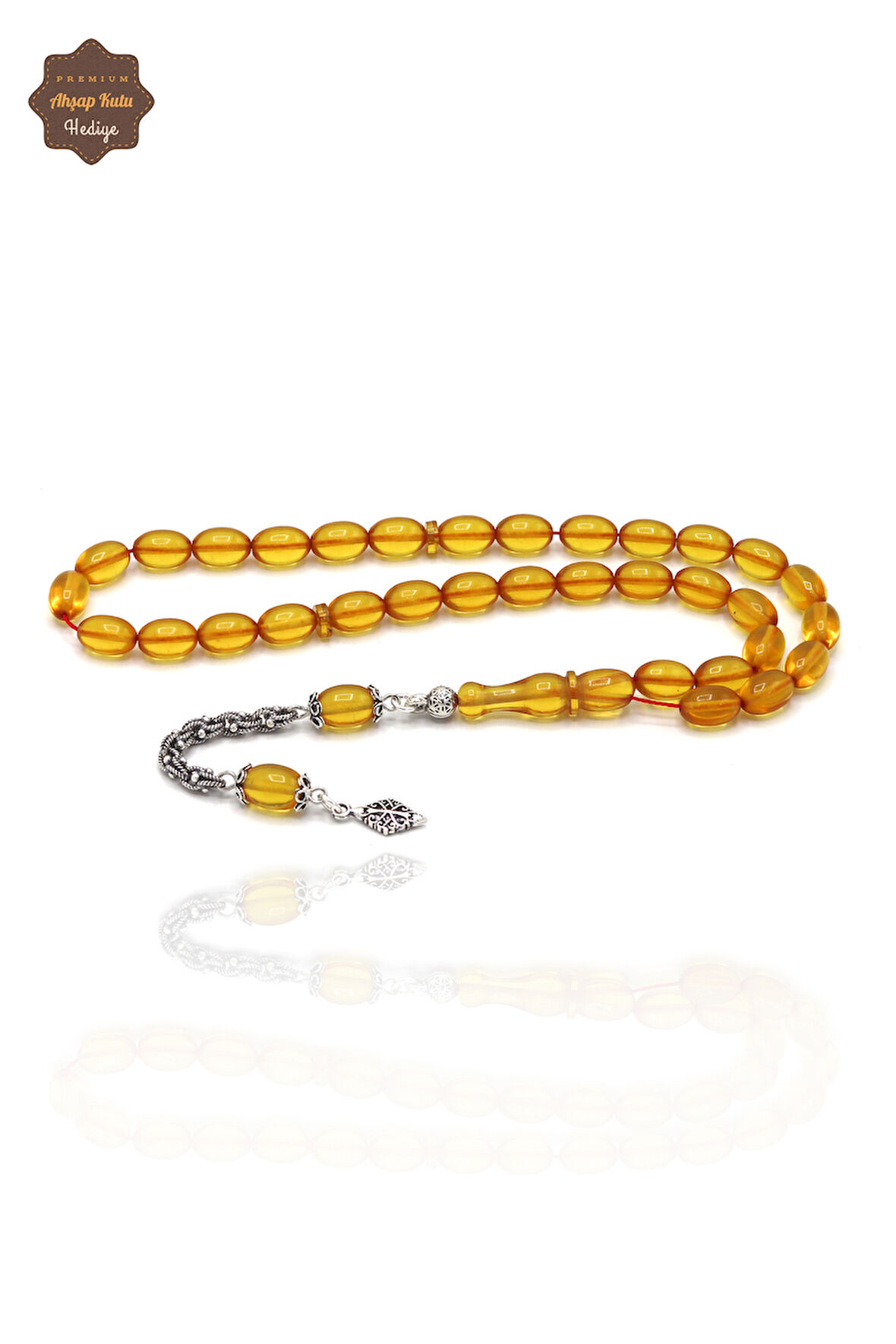 Sarı Arpa Kesim İvme Gümüş Püsküllü Ateş Kehribar Tesbih 201024364