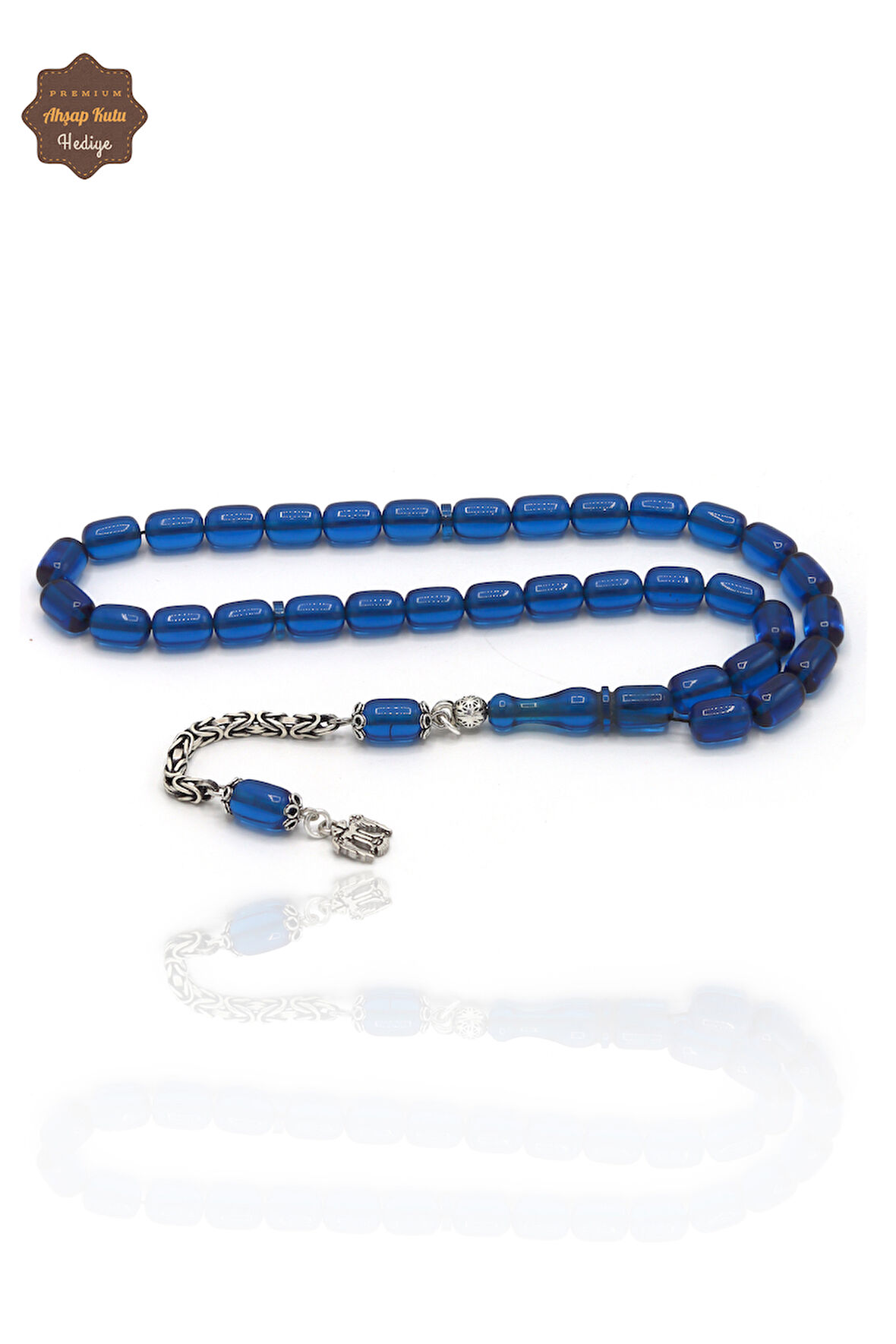 Koyu Mavi Kapsül Kesim Gümüş Kartal Püsküllü Ateş Kehribar Tesbih 201024376