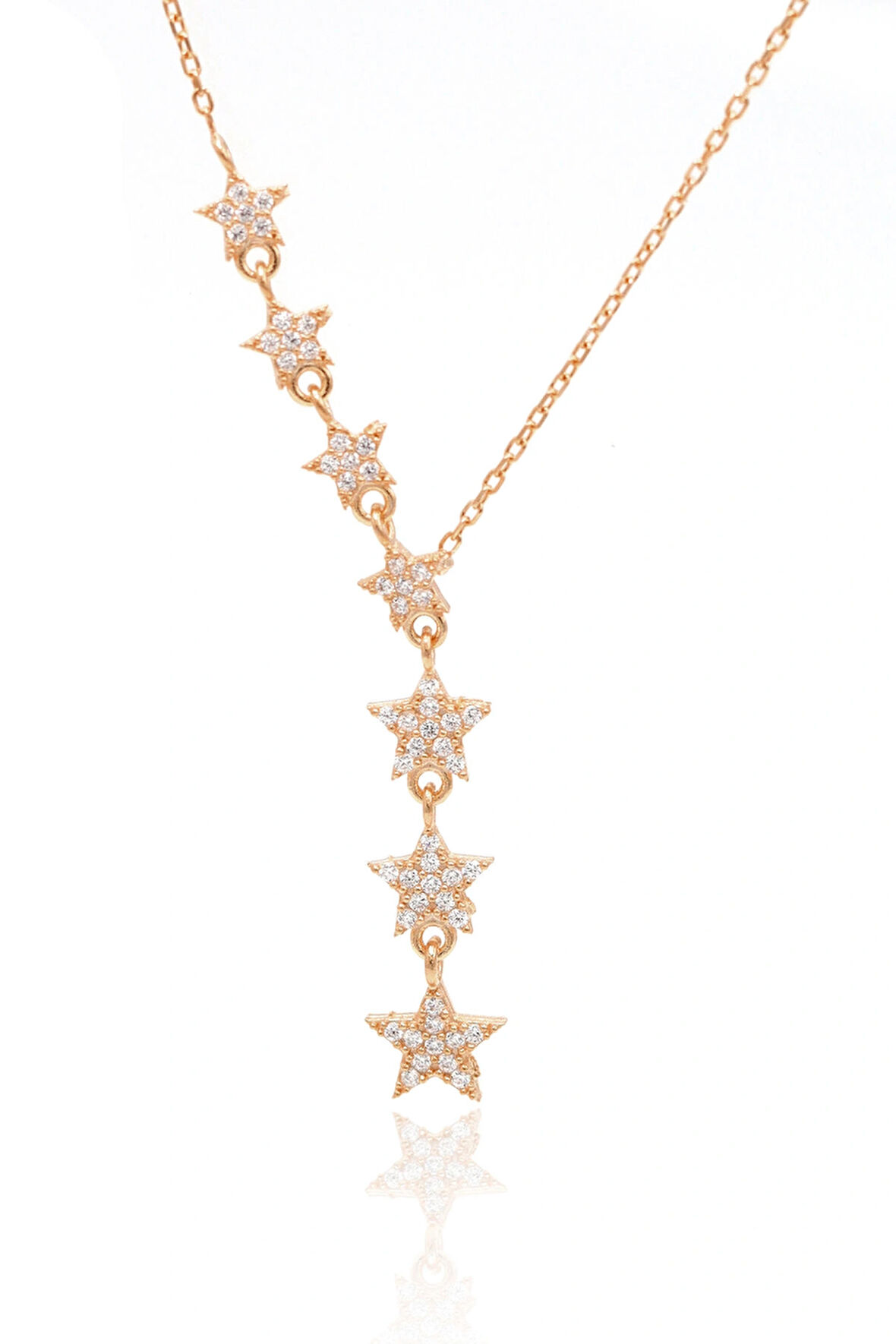 Zirkon Taşlı Rose Kaplama Yıldız Tasarım 925 Ayar Gümüş Kadın Kolye 201024389