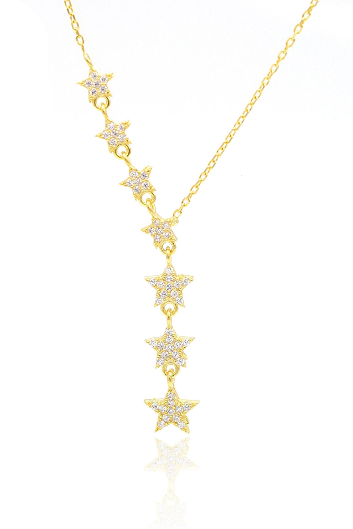 Zirkon Taşlı Gold Kaplama Yıldız Tasarım 925 Ayar Gümüş Kadın Kolye 201024390