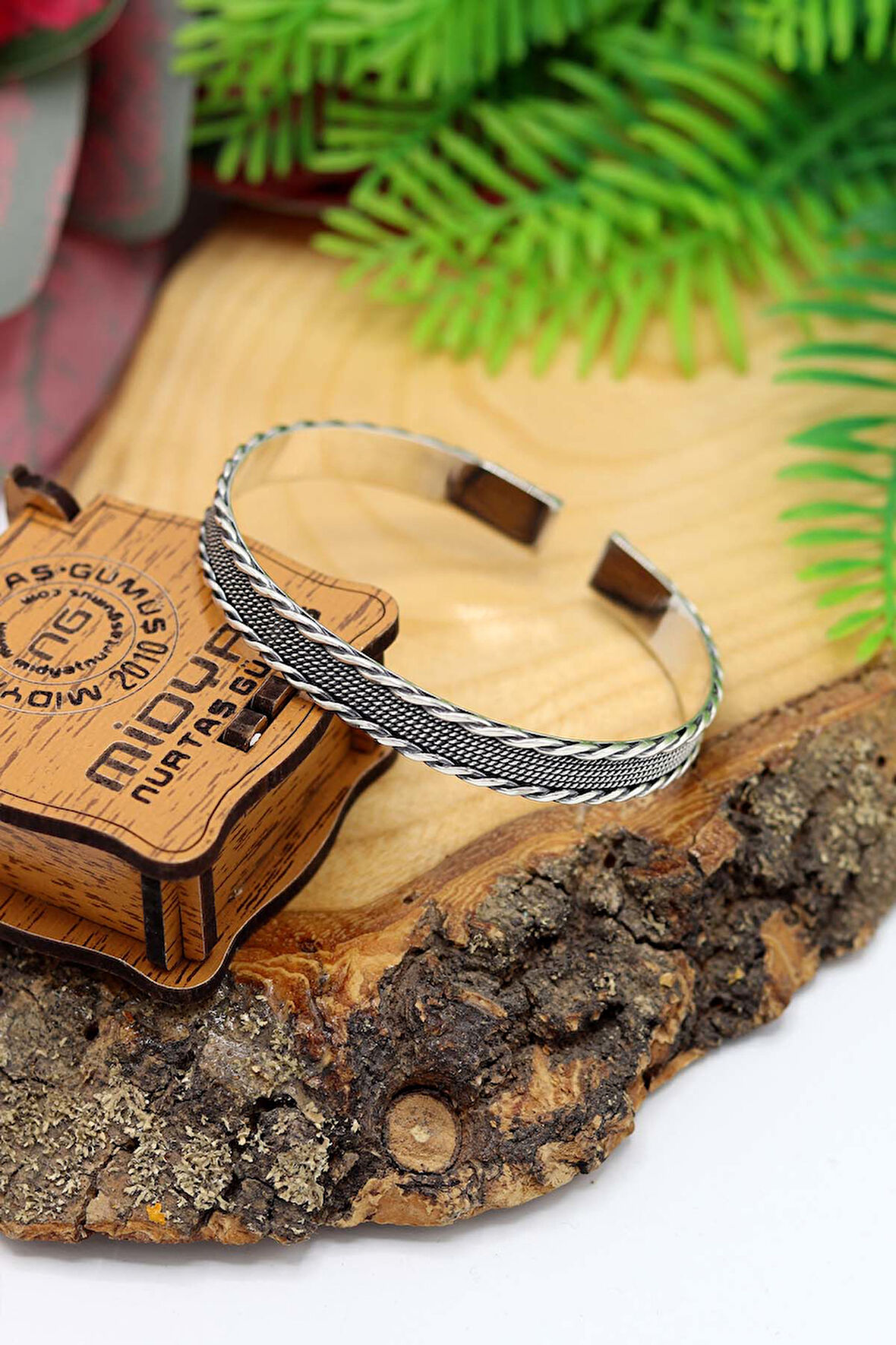 Tek Sıra Örgü ve Hasır Model 925 Ayar Saf Gümüş Unisex Hasır Bilezik 201024398